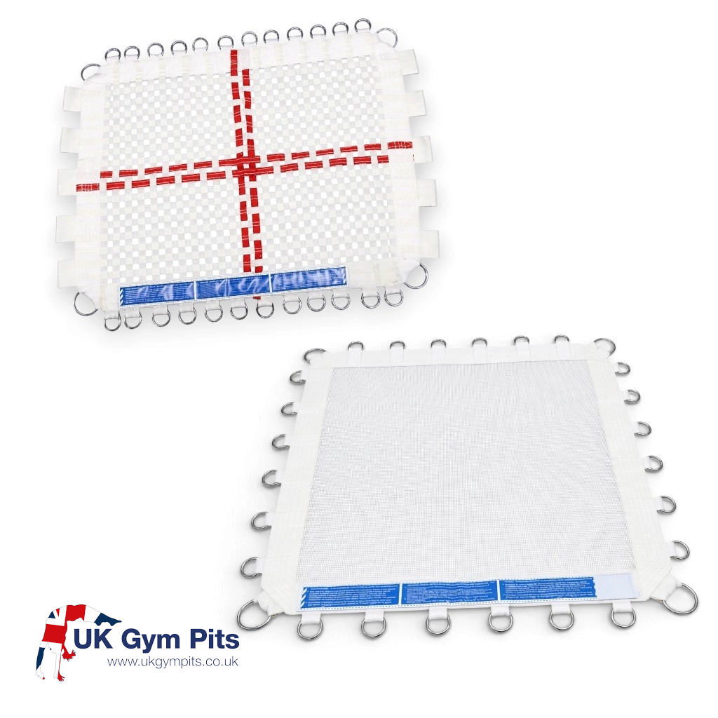 UK Gym Pits replacement white trampoline beds for super mini trampolines with metal attachment rings