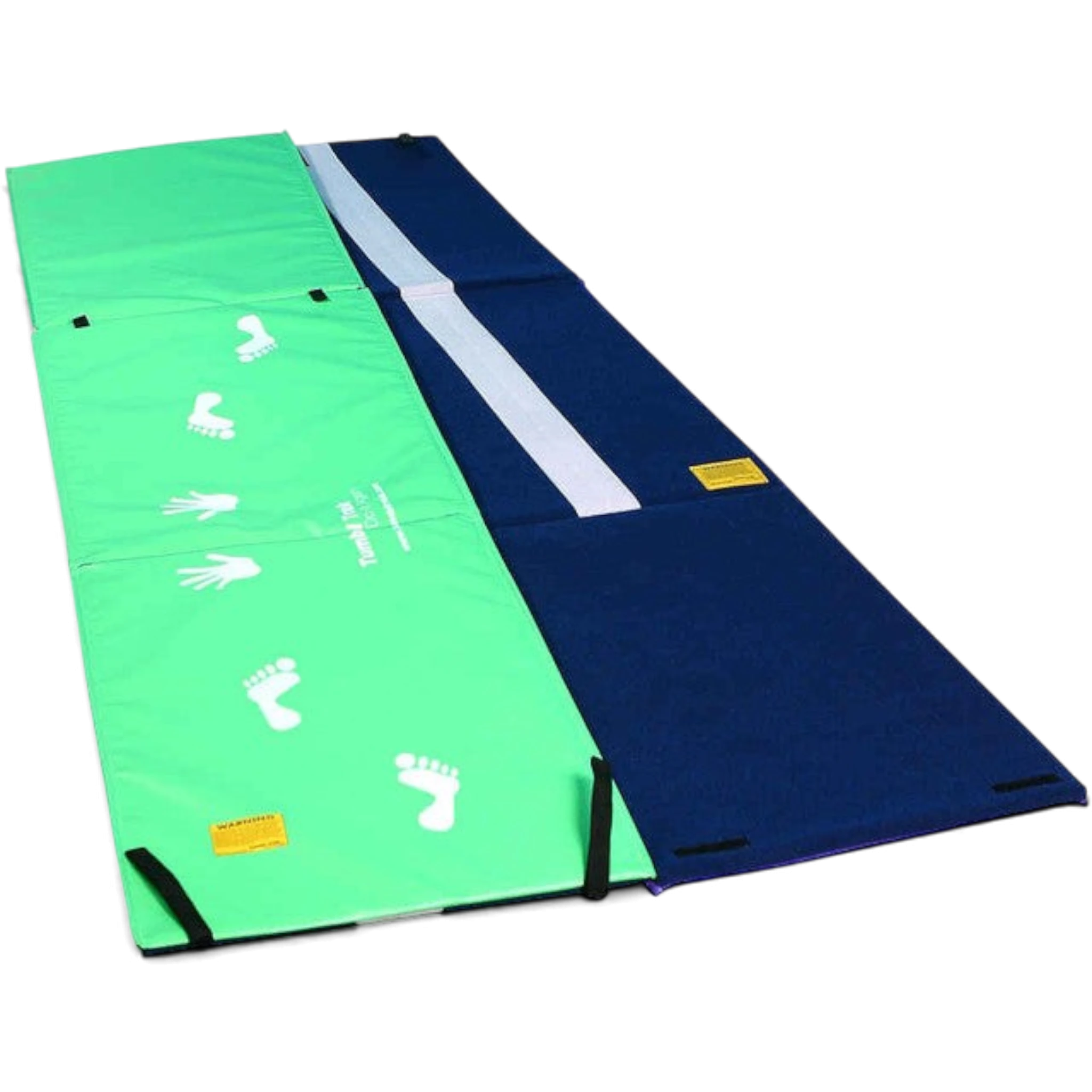UK Gym Pits reversible handstand homework mat with green vinyl cartwheel side and blue carpet beam side