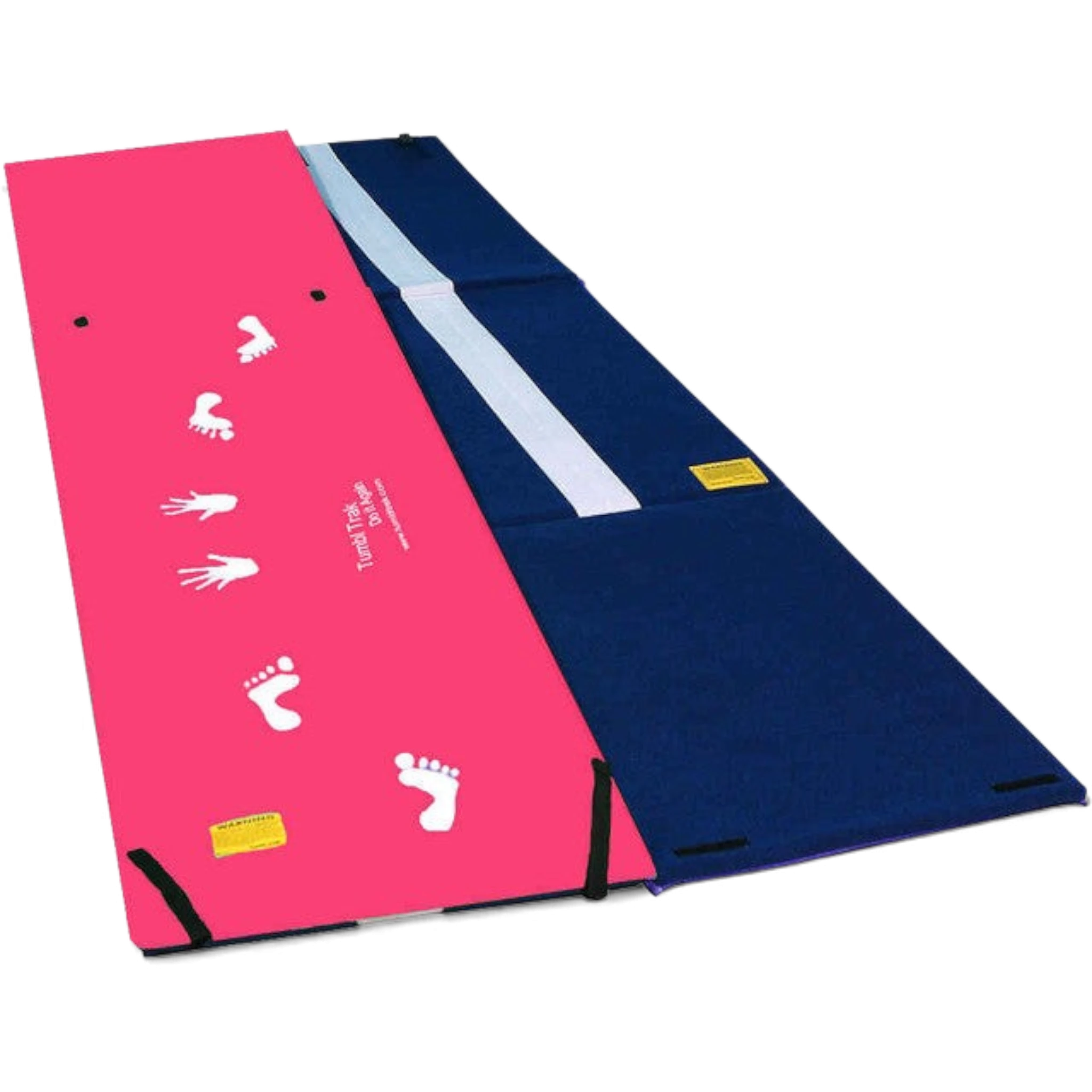 UK Gym Pits reversible handstand homework mat with pink vinyl cartwheel side and blue carpet beam side