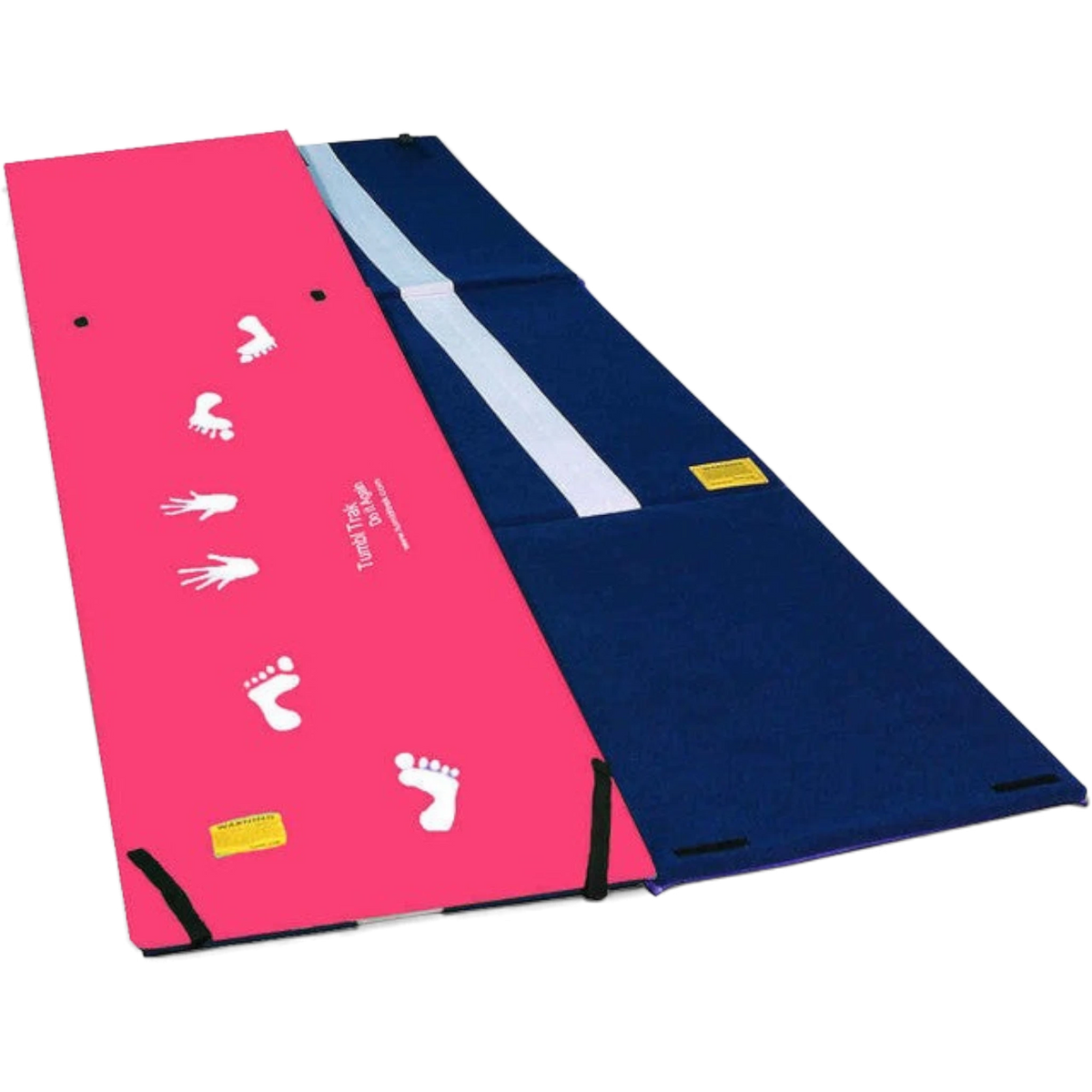 UK Gym Pits reversible handstand homework mat with pink vinyl cartwheel side and blue carpet beam side