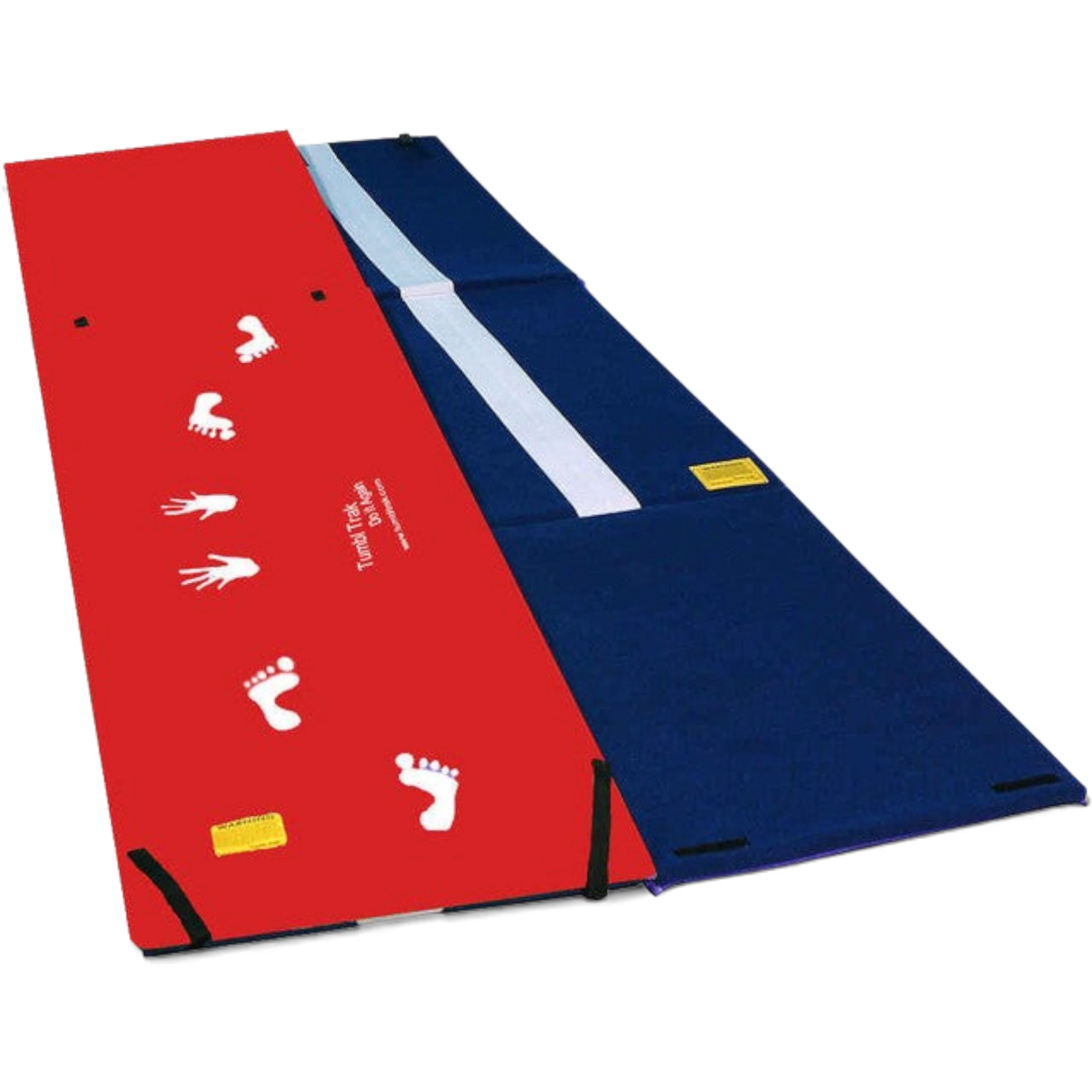 UK Gym Pits reversible handstand homework mat with red vinyl cartwheel side and blue carpet beam side