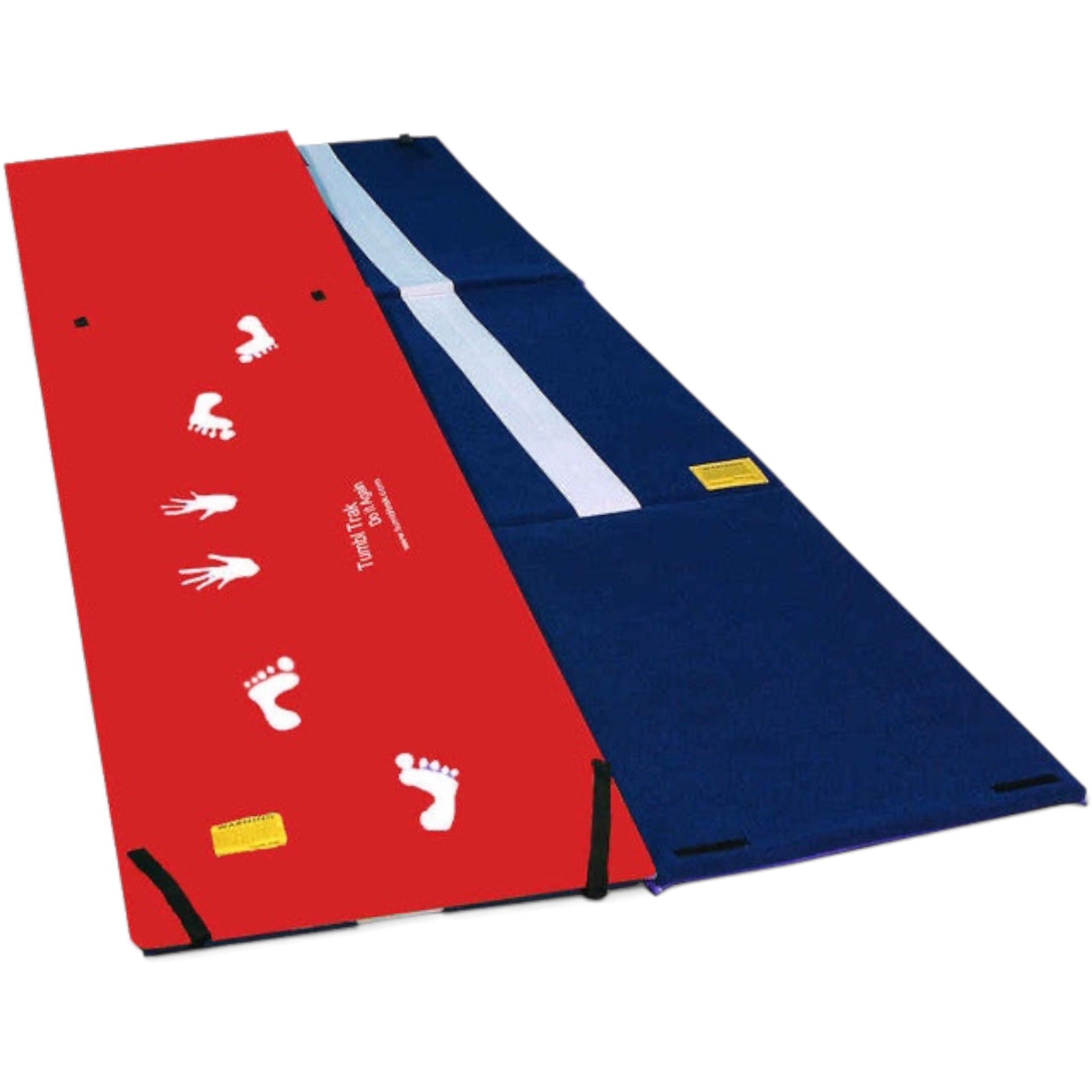 UK Gym Pits reversible handstand homework mat with red cartwheel vinyl side and blue carpet beam side