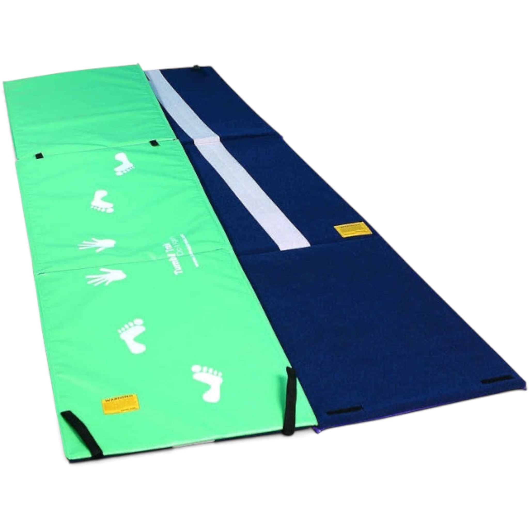UK Gym Pits reversible handstand homework mat with green vinyl cartwheel side and blue carpet beam side
