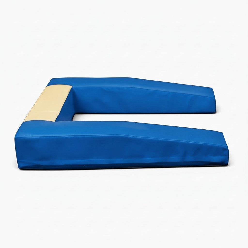 UK Gym Pits blue PVC springboard safety surround with flame retardant foam infill for gymnastics equipment