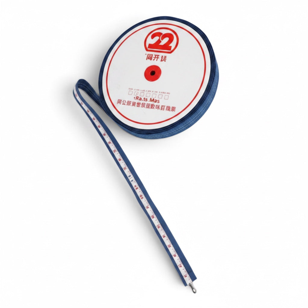UK Gym Pits runway tape measure with Velcro backing, featuring cm and meter graduations for gymnastics training.