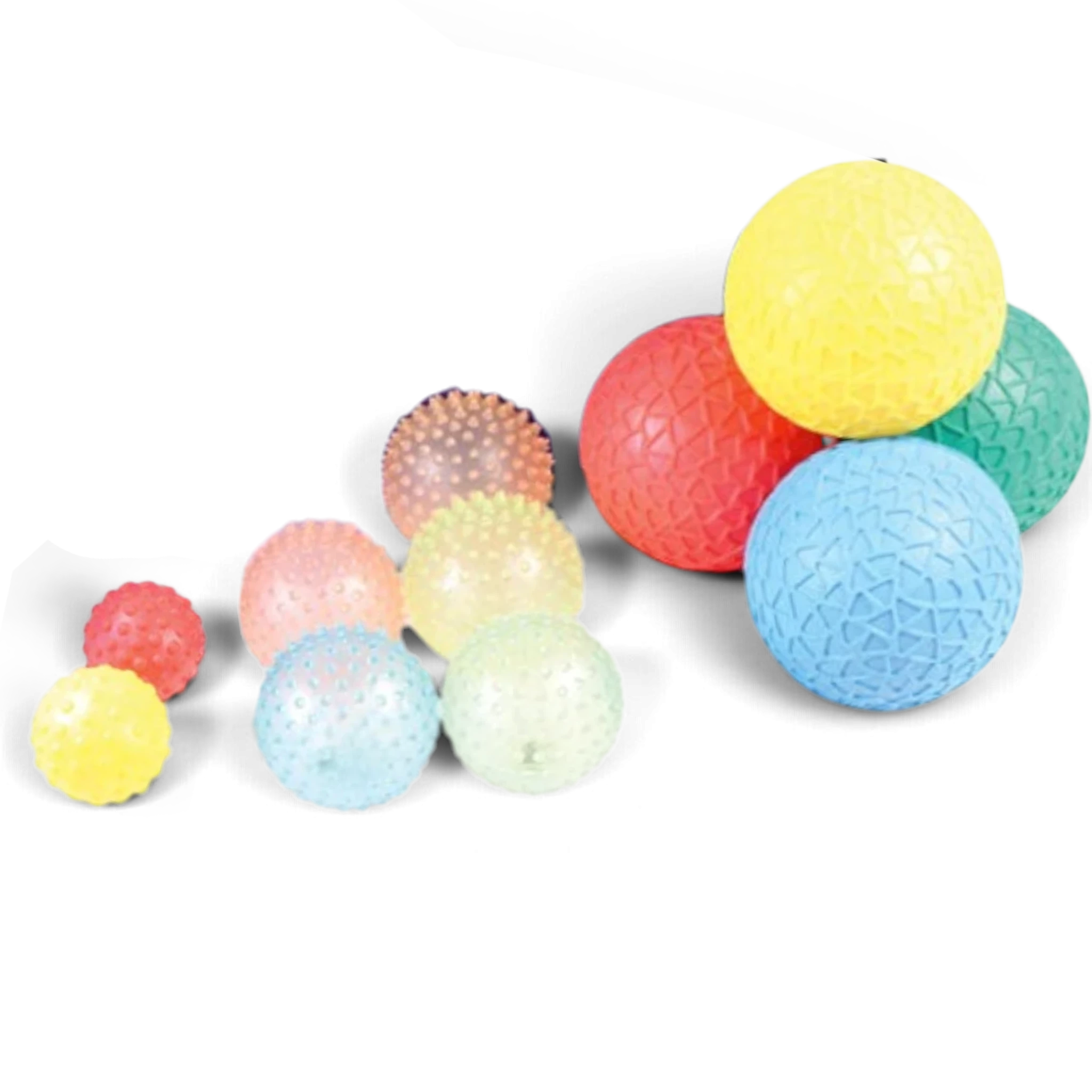 UK Gym Pits sensory ball set featuring various colourful, textured tactile balls for motor skill development.