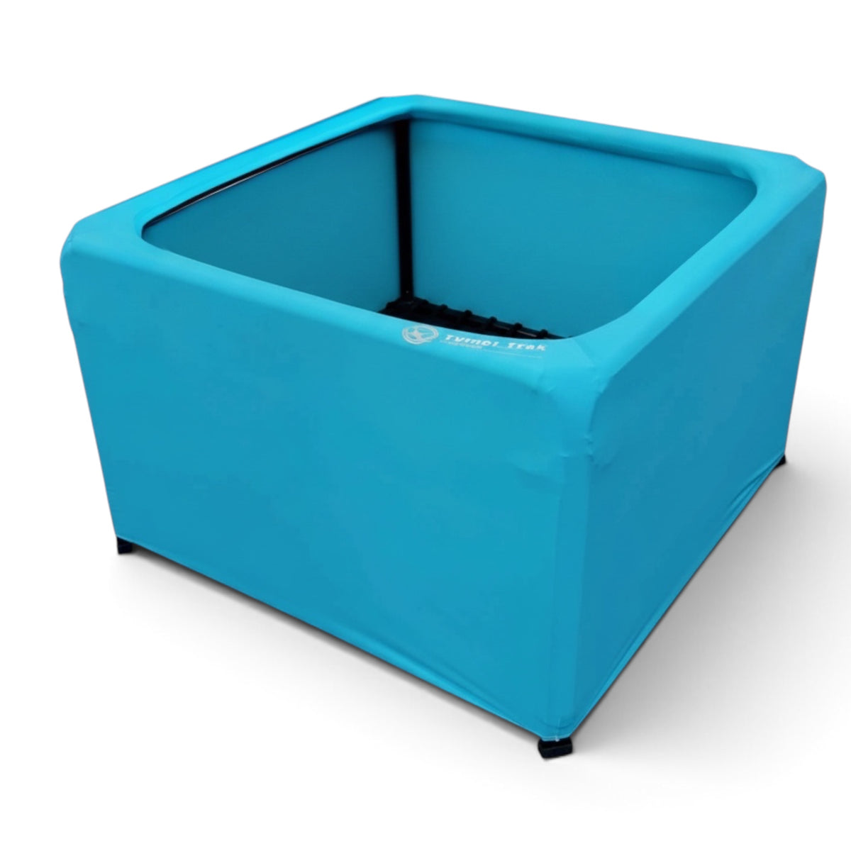 UK Gym Pits Sensory Boundex Cuddle box with a bright blue lycra cover over a sturdy steel frame for sensory play