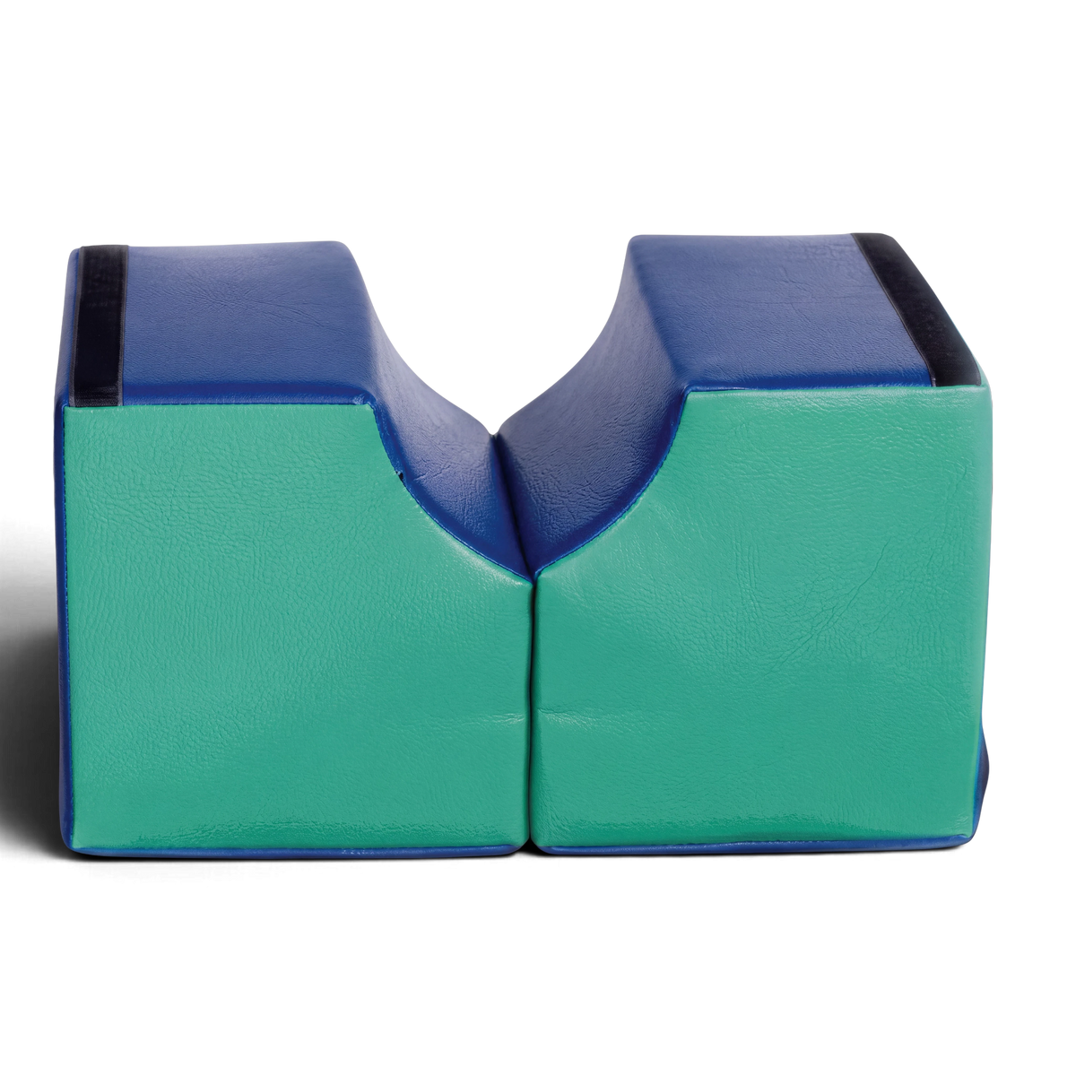 UK Gym Pits small blue and green foam bridge soft play equipment for children's gymnastics and motor skill development.