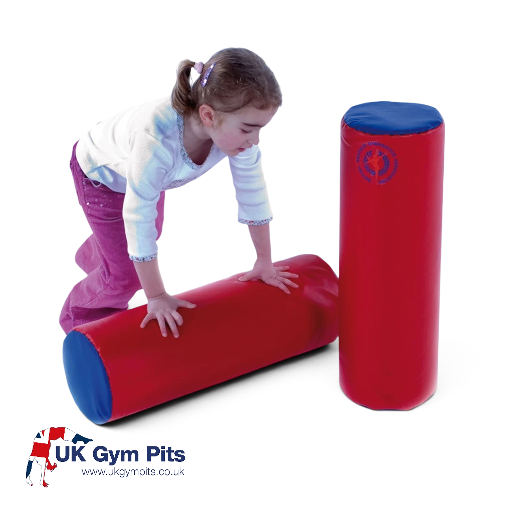 UK Gym Pits small soft play rods in red and blue vinyl for children to practice balance and gymnastics skills