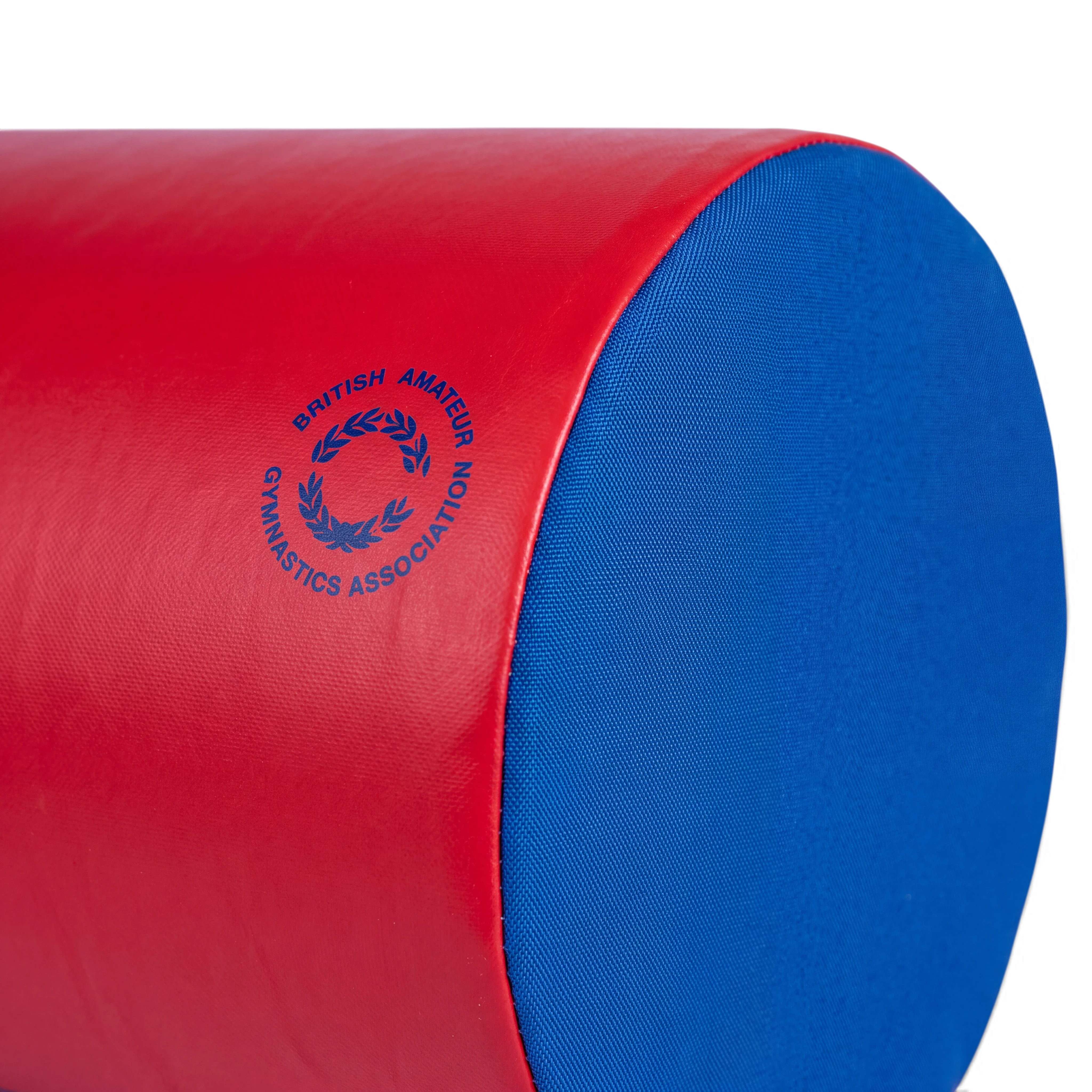 UK Gym Pits soft play rod with red PVC sides, blue ends, and British Amateur Gymnastics Association logo