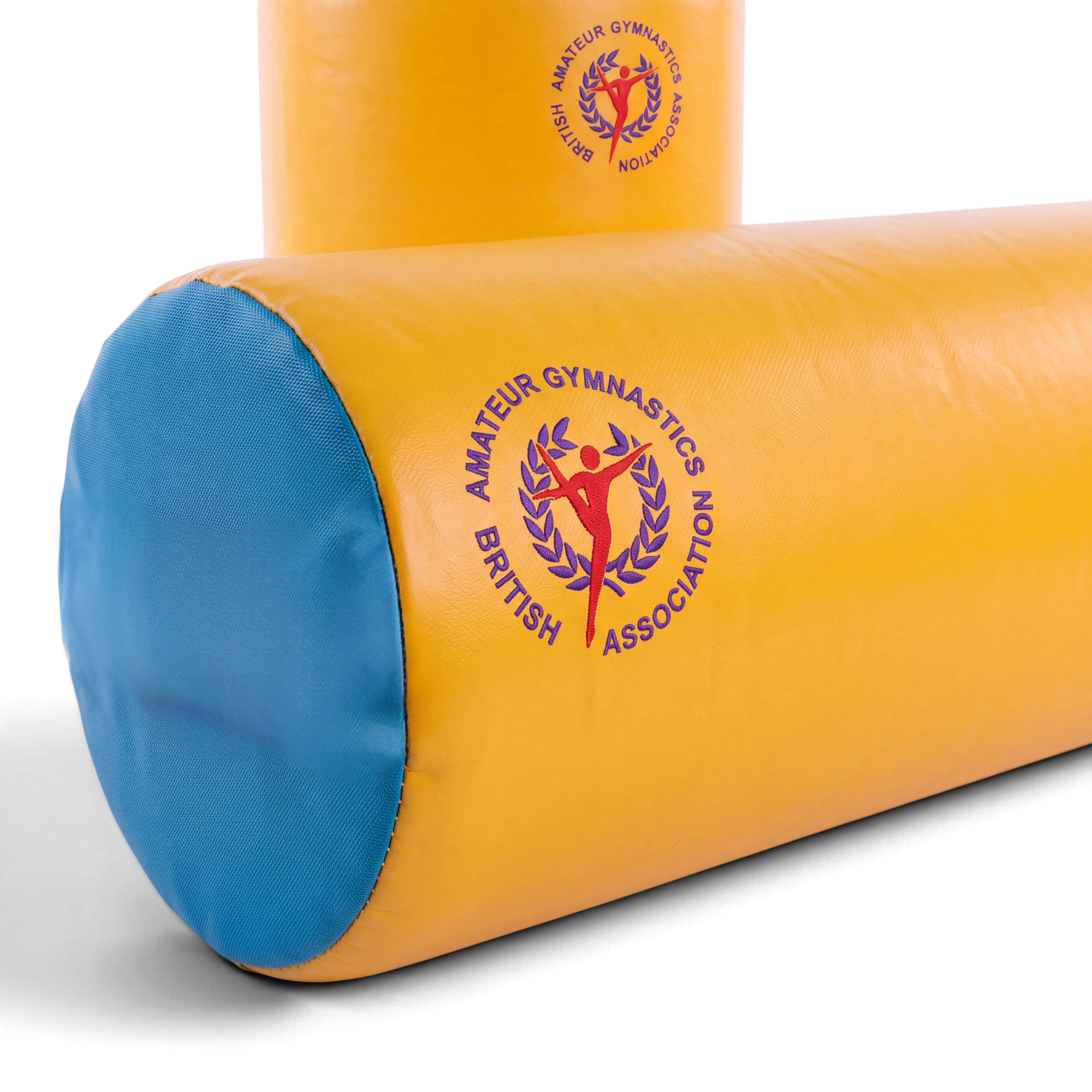 UK Gym Pits Jump for Joy Frolic soft play rods in yellow with blue ends and British Gymnastics logo branding