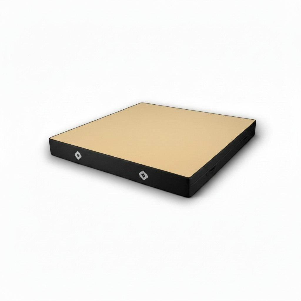 UK Gym Pits FIG approved soft topper gymnastics landing mat with beige jersey top and black PVC sides with air vents