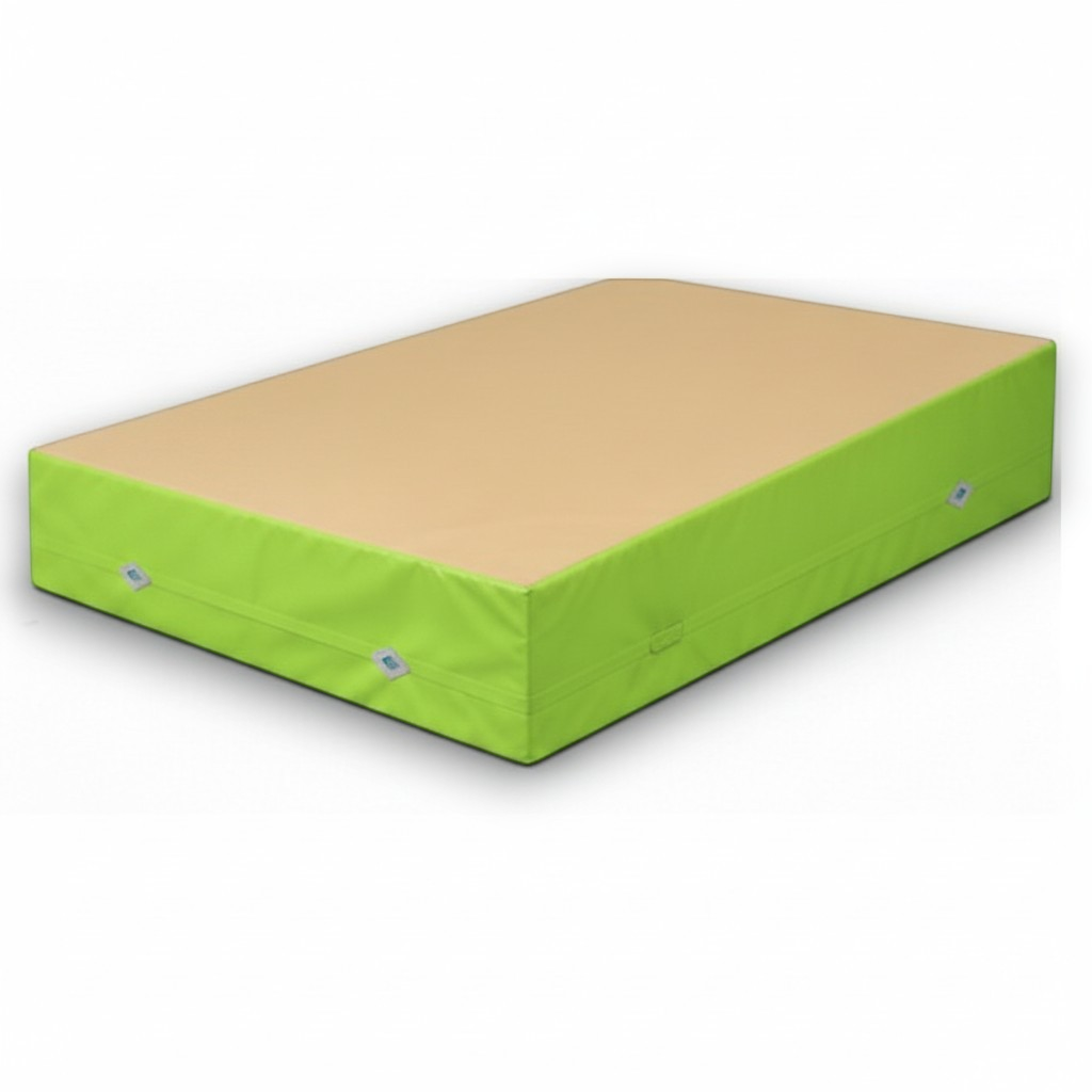 UK Gym Pits FIG approved green and beige soft topper landing mat with non-slip base for gymnastics training