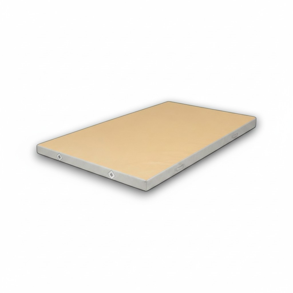 UK Gym Pits FIG approved soft topper gymnastics landing mat with beige jersey fabric top and grey PVC sides