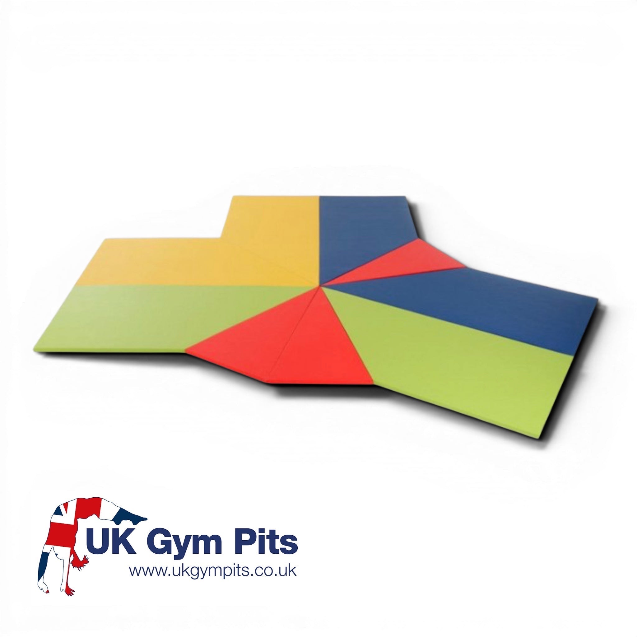 UK Gym Pits Spectrum climbing frame mat set in multi-coloured panels with hook and loop fasteners for secure layout.