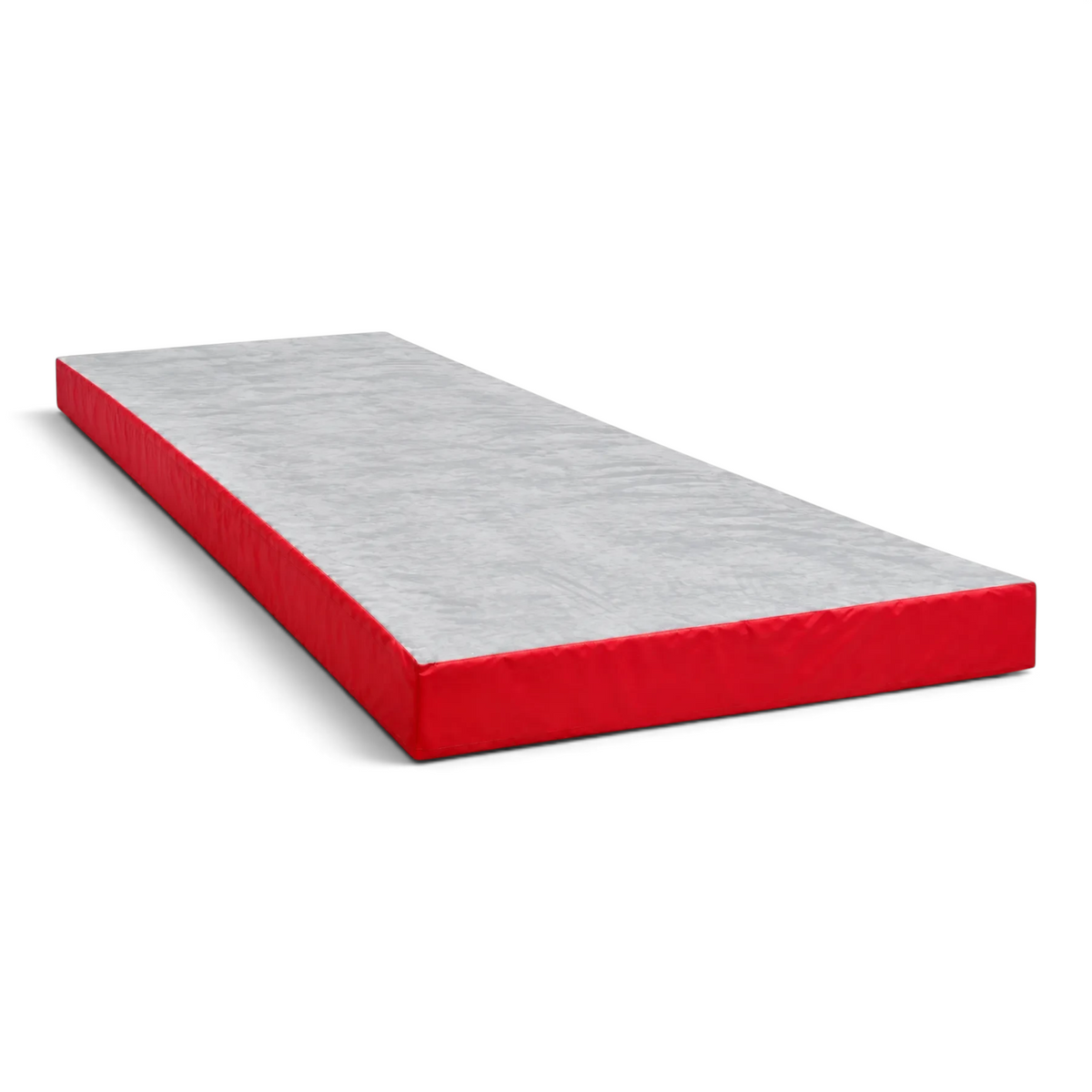 UK Gym Pits splat mat with a grey jersey fabric top and red PVC sides for gymnastics and martial arts landing