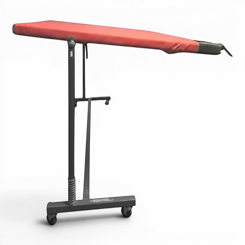 UK Gym Pits Continental international spotting end deck with red padded surface and black adjustable folding frame