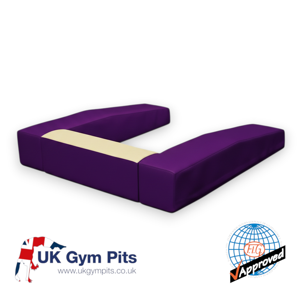 UK Gym Pits FIG approved purple and beige PVC springboard safety surround mat for gymnastics equipment