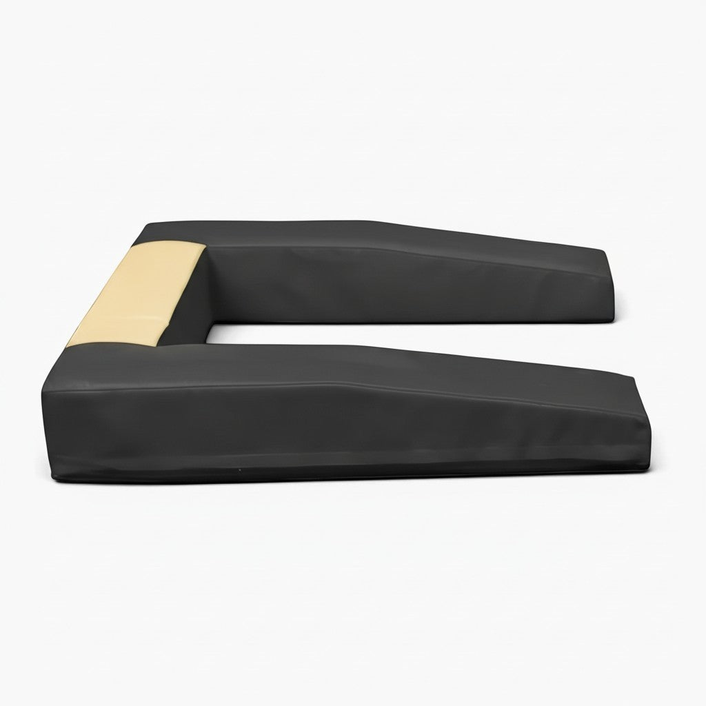 UK Gym Pits FIG approved springboard safety surround in black and beige reinforced PVC with flame retardant foam