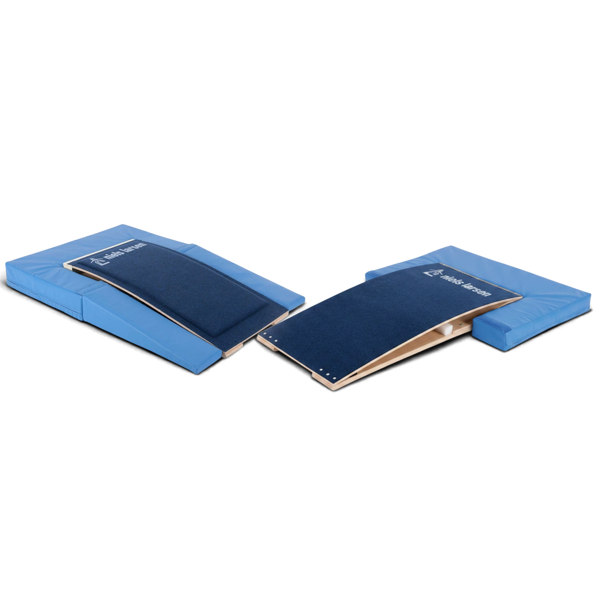 UK Gym Pits blue foam springboard surrounds for gymnastics equipment, available in half or full length designs.