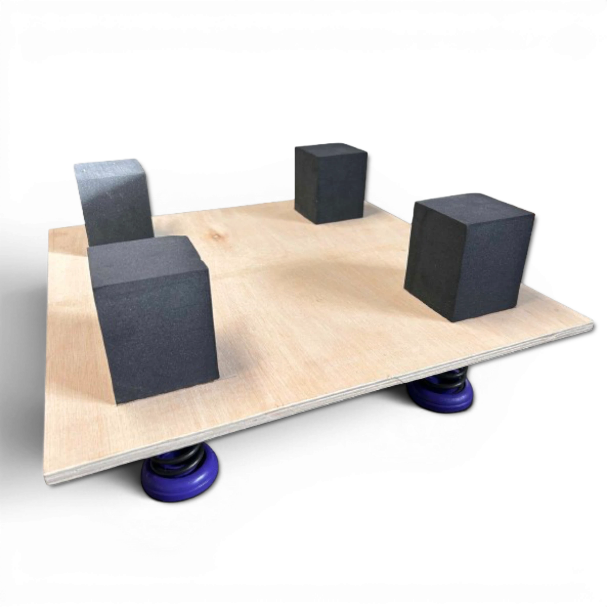 UK Gym Pits gymnastics sprung floor panel featuring plywood base with EDPM foam blocks and blue power springs