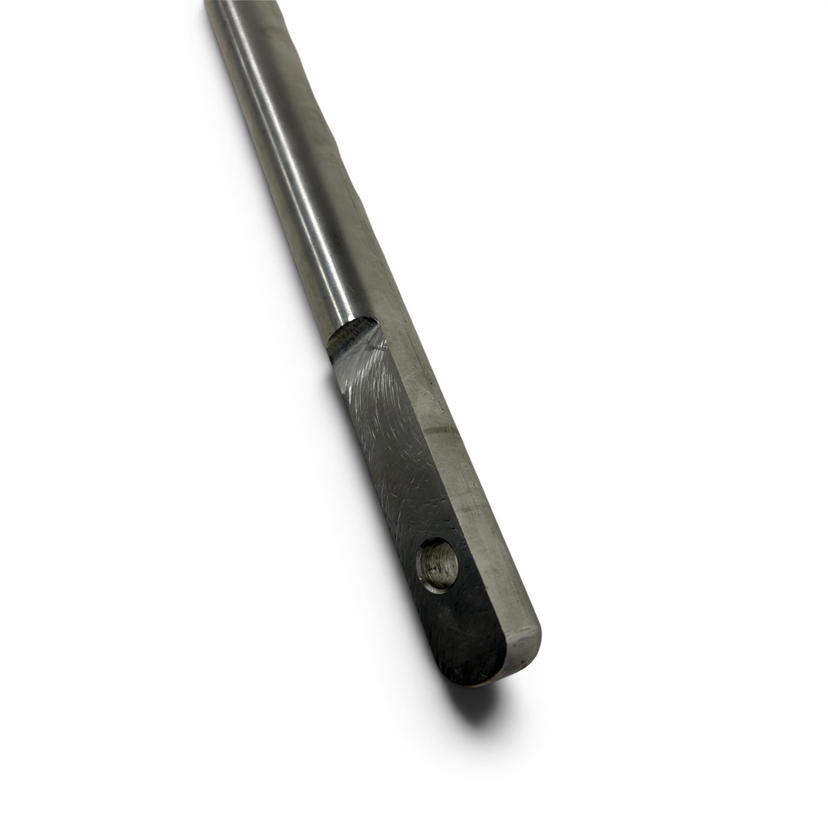 UK Gym Pits gymnastics high bar replacement handrail made of sprung stainless steel with a mounting hole.