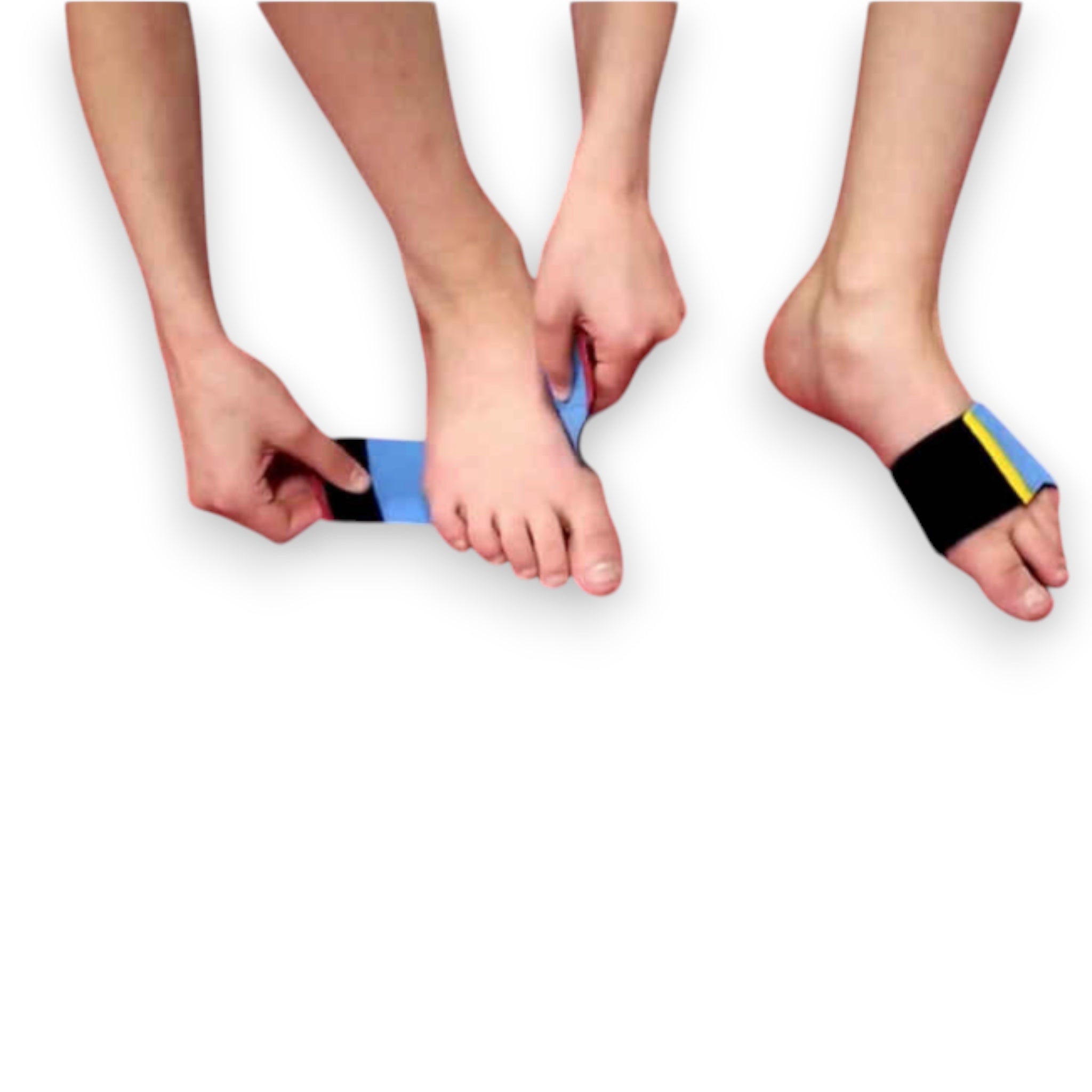 UK Gym Pits Sticky Toes velcro straps on an athlete's feet to help keep them together during cheerleading training