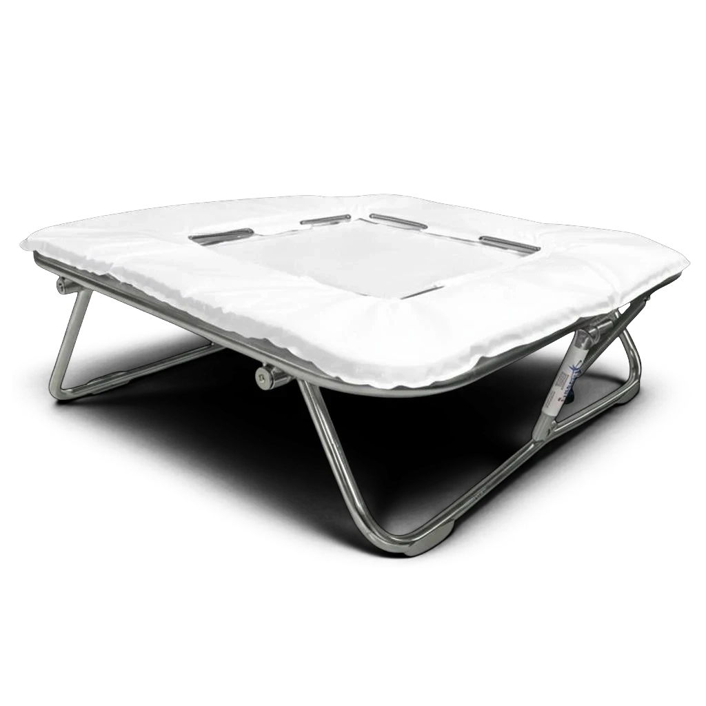 UK Gym Pits super mini trampoline with a solid white super-mesh bed and protective white frame padding.