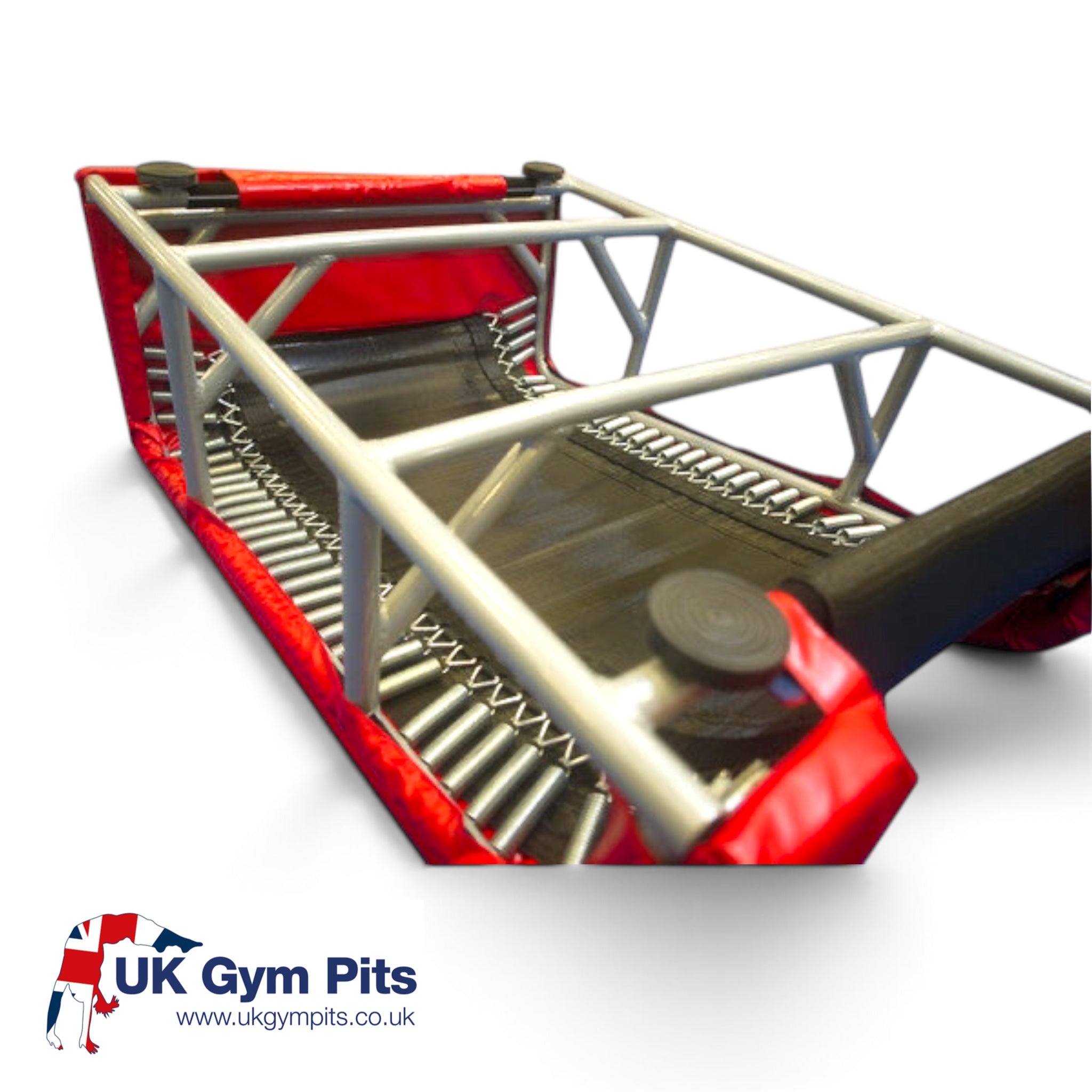 UK Gym Pits T-Trainer replacement bed and spring assembly with red padding and black jumping surface