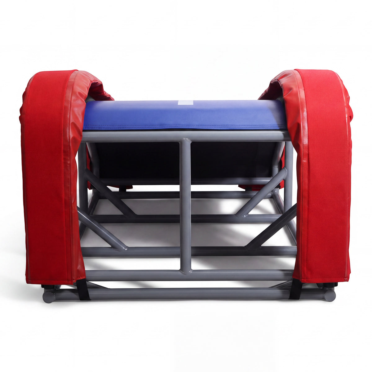 UK Gym Pits T-Trainer gymnastics vault training aid with a blue Xtreme bed and red padded side supports
