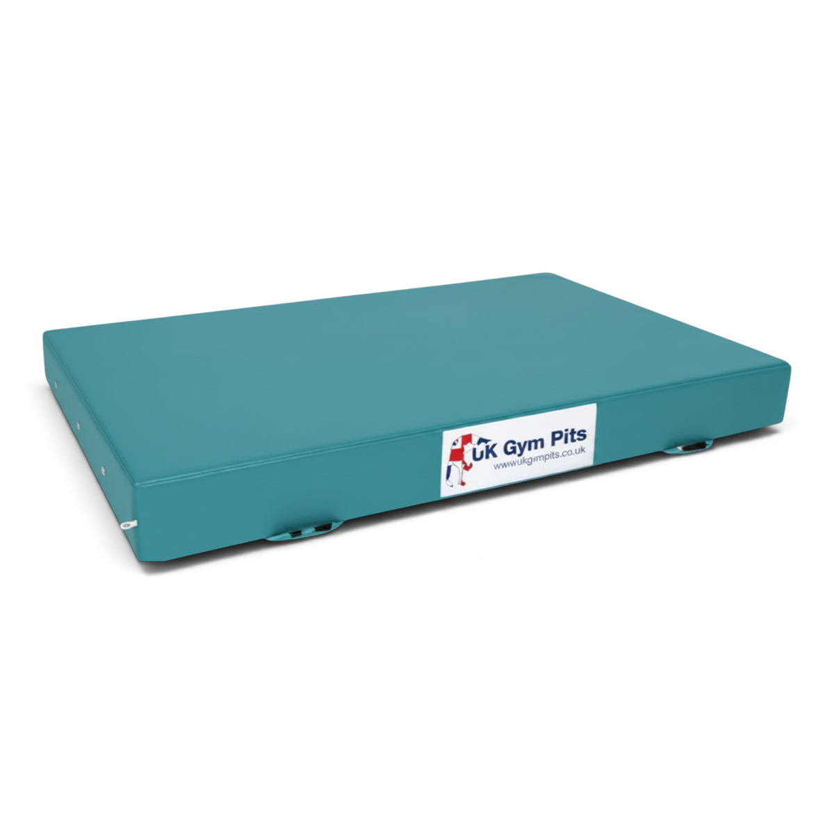 UK Gym Pits teal crash mat with heavy duty handles and breather holes for gymnastics and martial arts safety