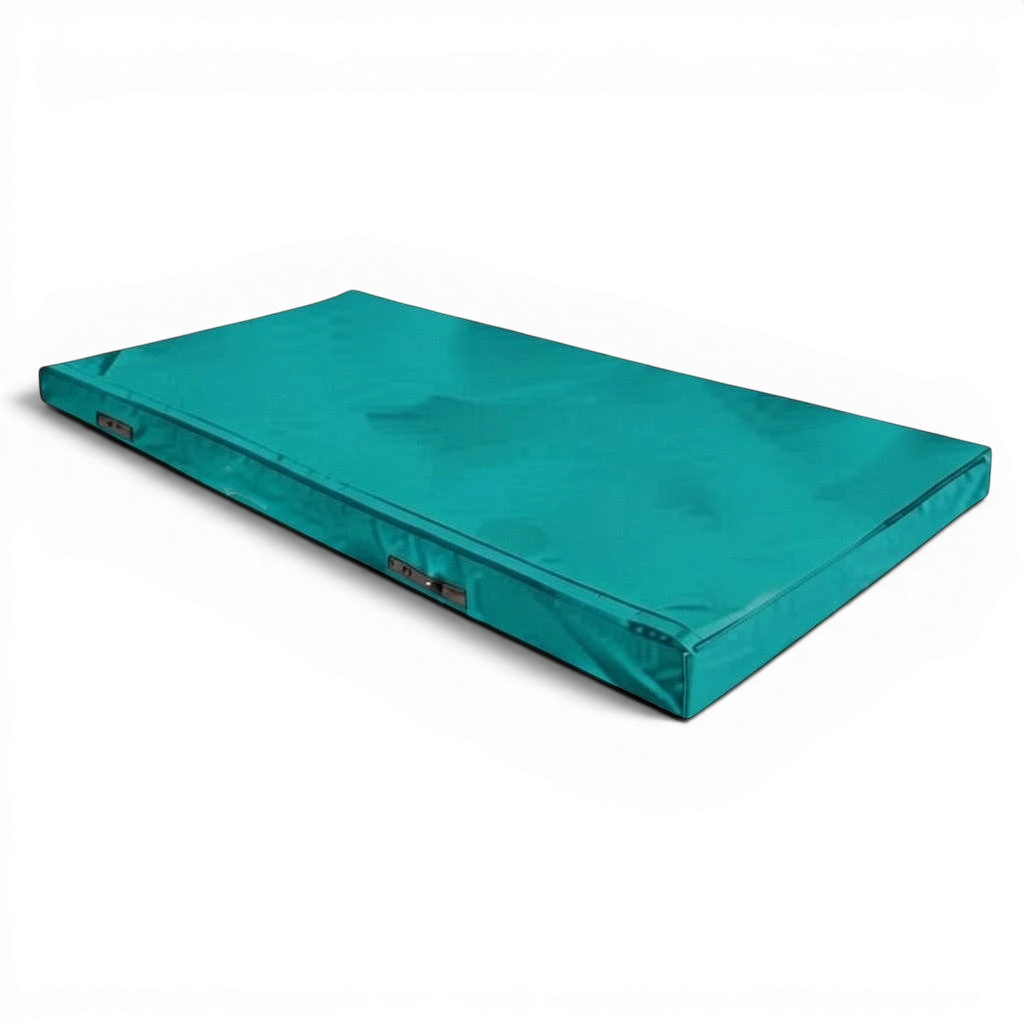 UK Gym Pits teal FIG specification push-on trampoline safety mat with PVC cover and side handles