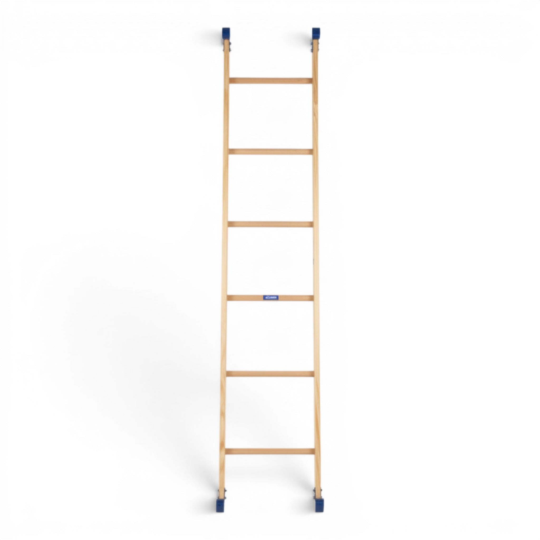 UK Gym Pits natural timber agility linking ladder with blue powder coated hooks and safety clips for gym equipment.