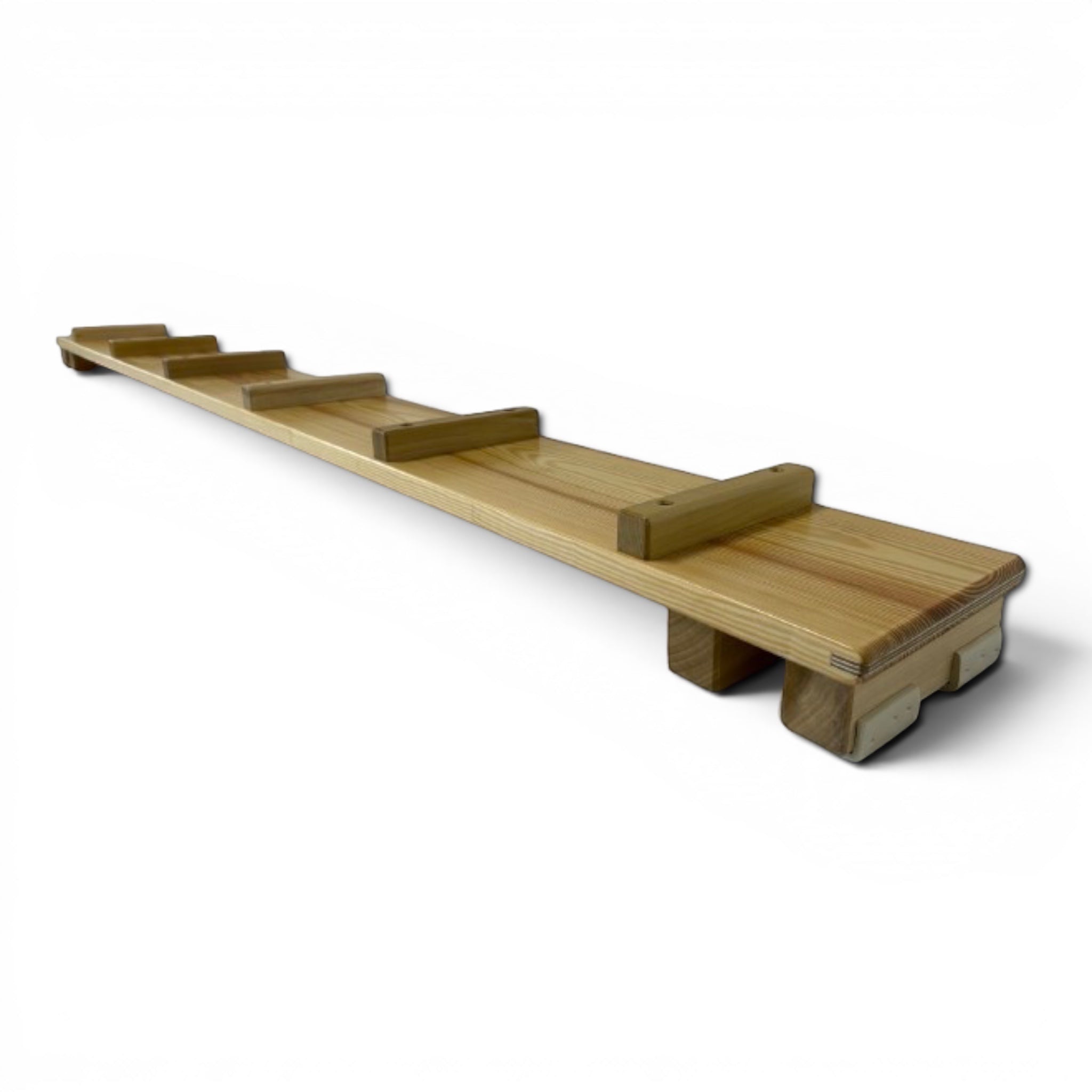 UK Gym Pits natural timber agility linking plank with surface battens and anti-slip rubber feet for school gym use