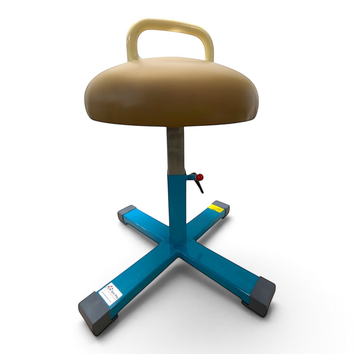UK Gym Pits training mushroom with one pommel, featuring a tan leatherette body and a blue steel adjustable base.