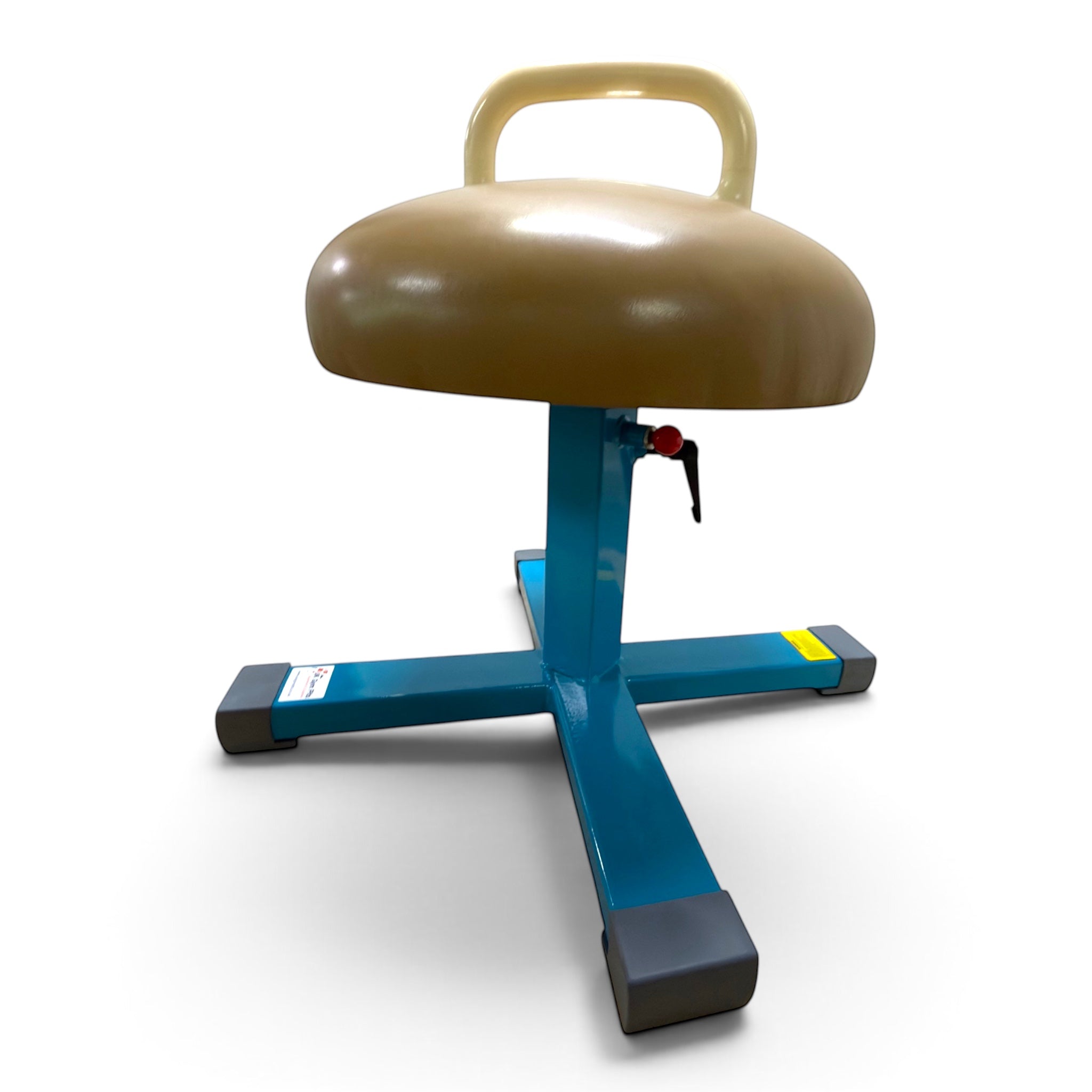 UK Gym Pits training mushroom with one pommel, featuring a tan leatherette top and a blue powder-coated steel base.