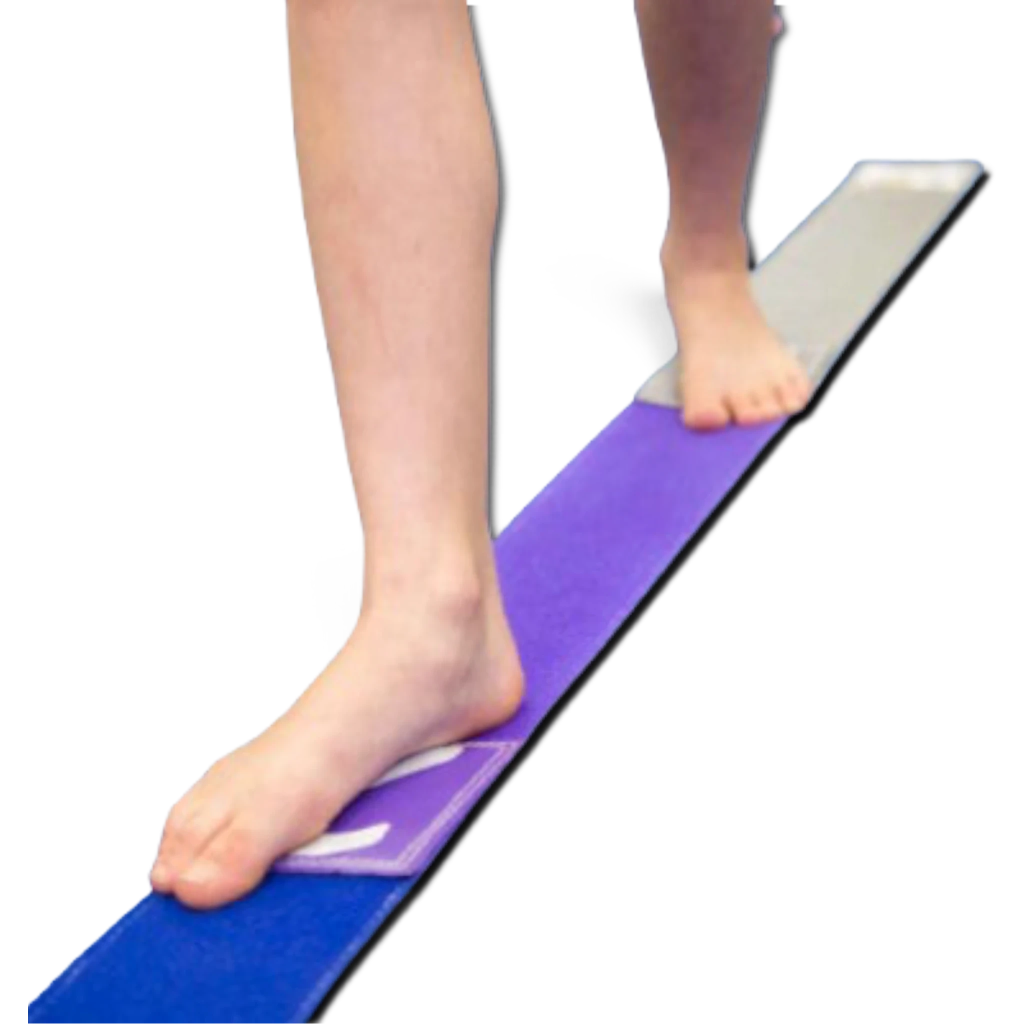 UK Gym Pits tumble tape with Velcro numbers being used by a gymnast for balance and tumbling practice