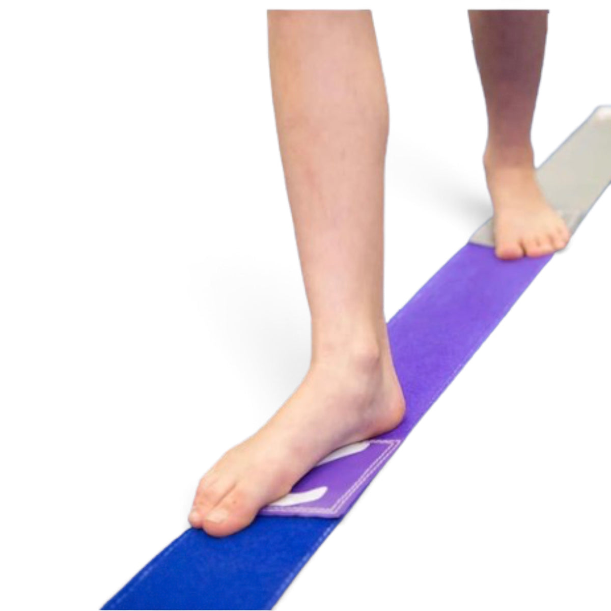 UK Gym Pits colourful tumble tape with Velcro surface being used by a gymnast for balance and tumbling practice