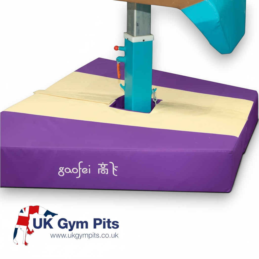 UK Gym Pits Gaofei purple and beige vault table base safety mat with high-density foam and durable PVC vinyl cover
