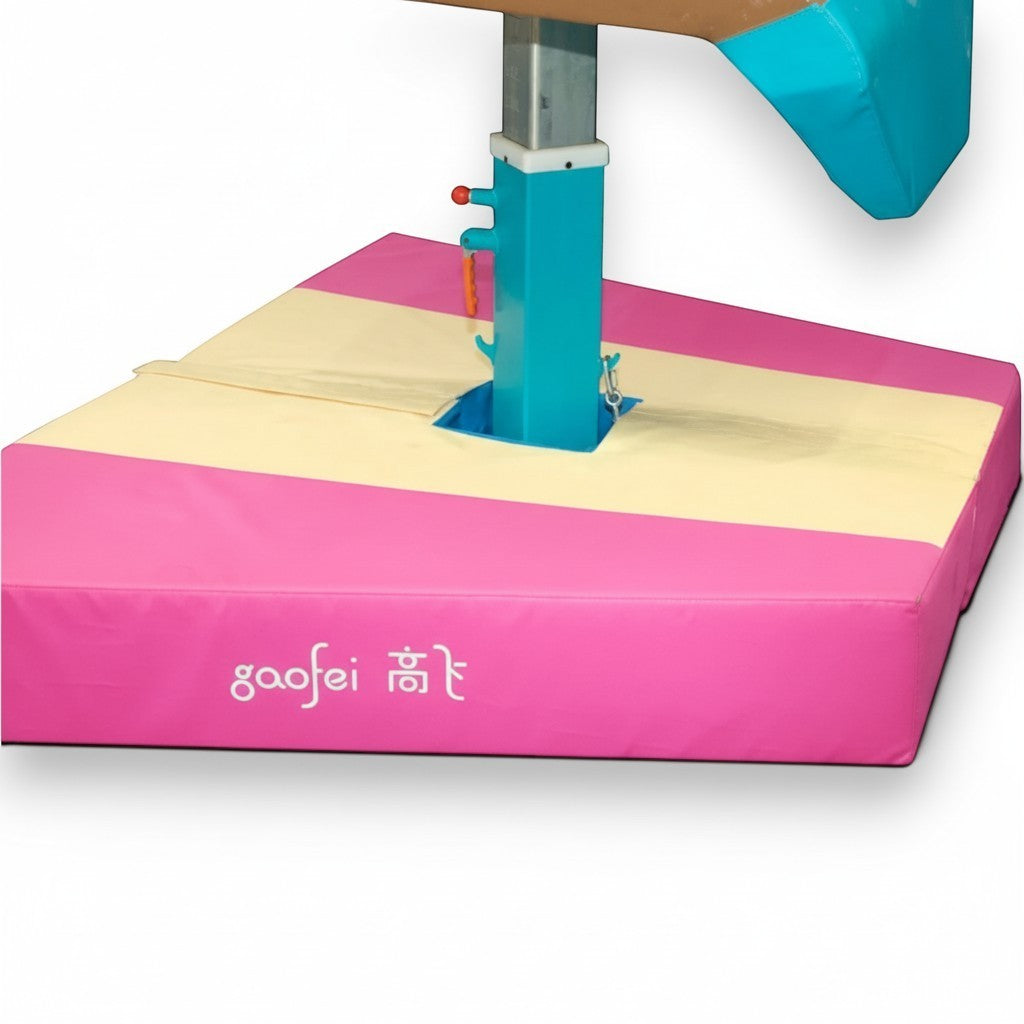 UK Gym Pits Gaofei vault table safety mat in pink and cream, featuring a durable PVC vinyl design for gymnastics.