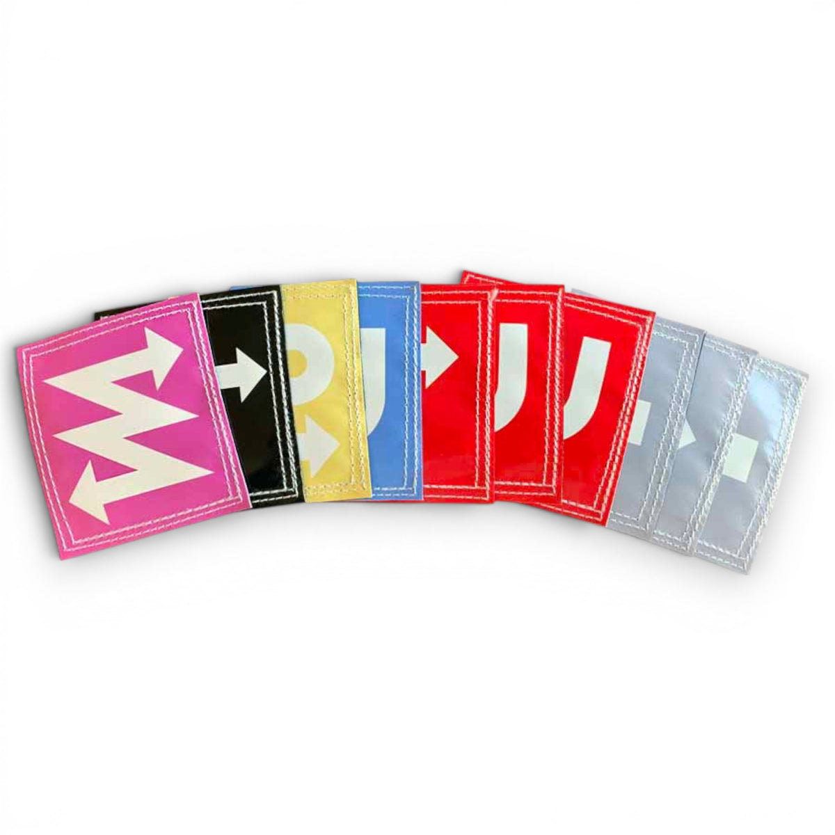UK Gym Pits colourful vinyl velcro direction manipulatives with white arrow patterns for obstacle courses