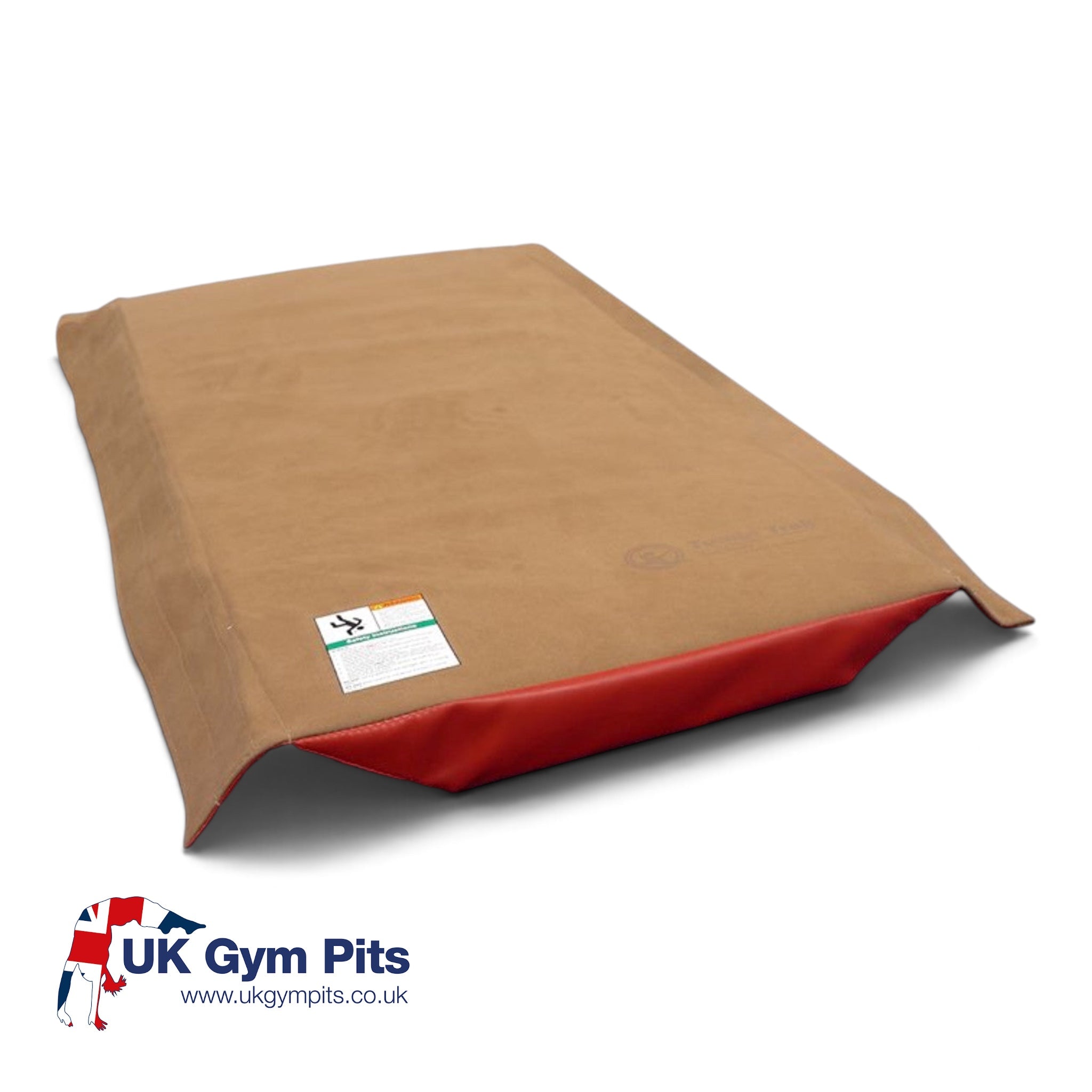 UK Gym Pits Velcro T-Trainer Cover Pro featuring a tan suede surface with red sides and dense foam padding.