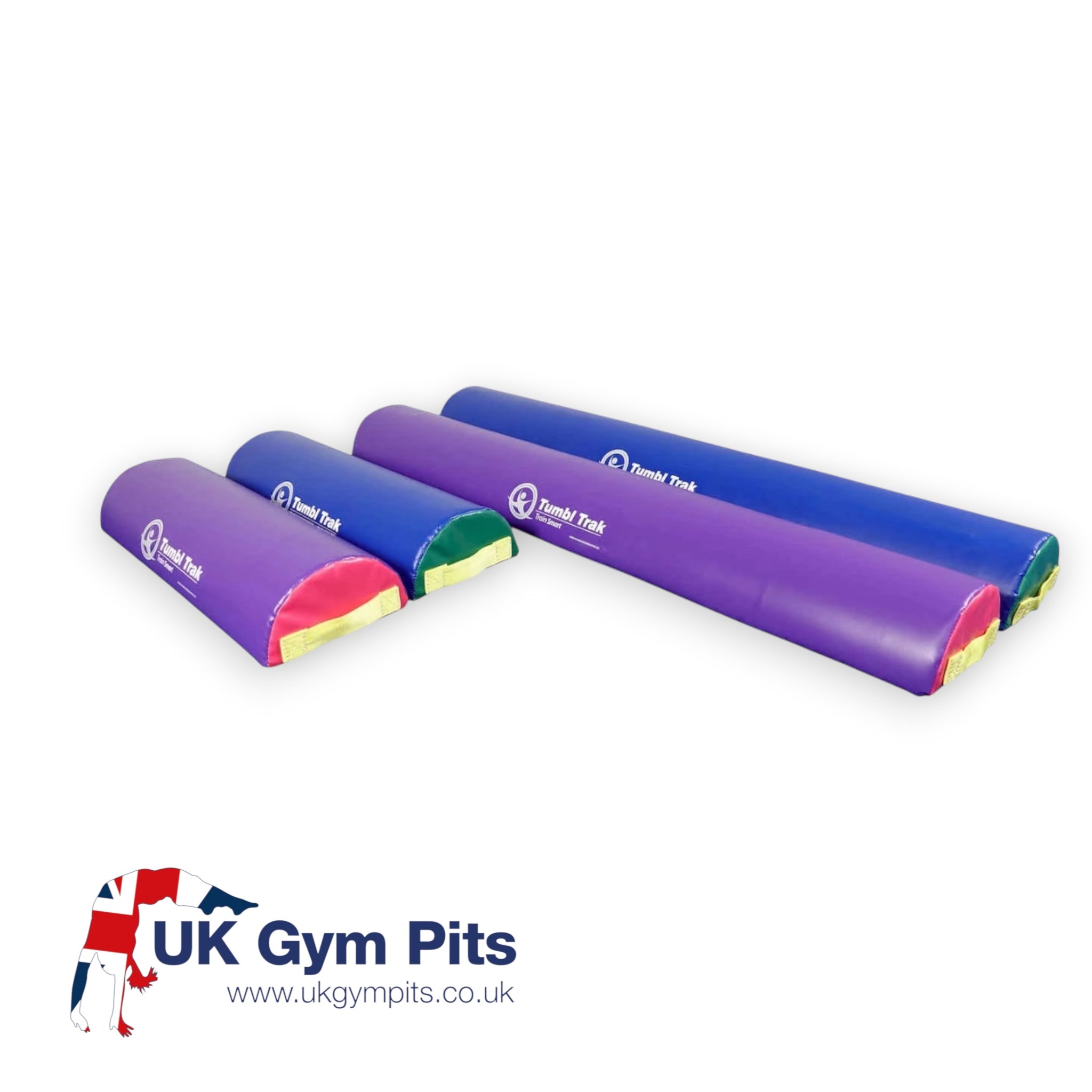 UK Gym Pits Velcro training half rounds in primary rainbow colours made of firm foam with vinyl covering