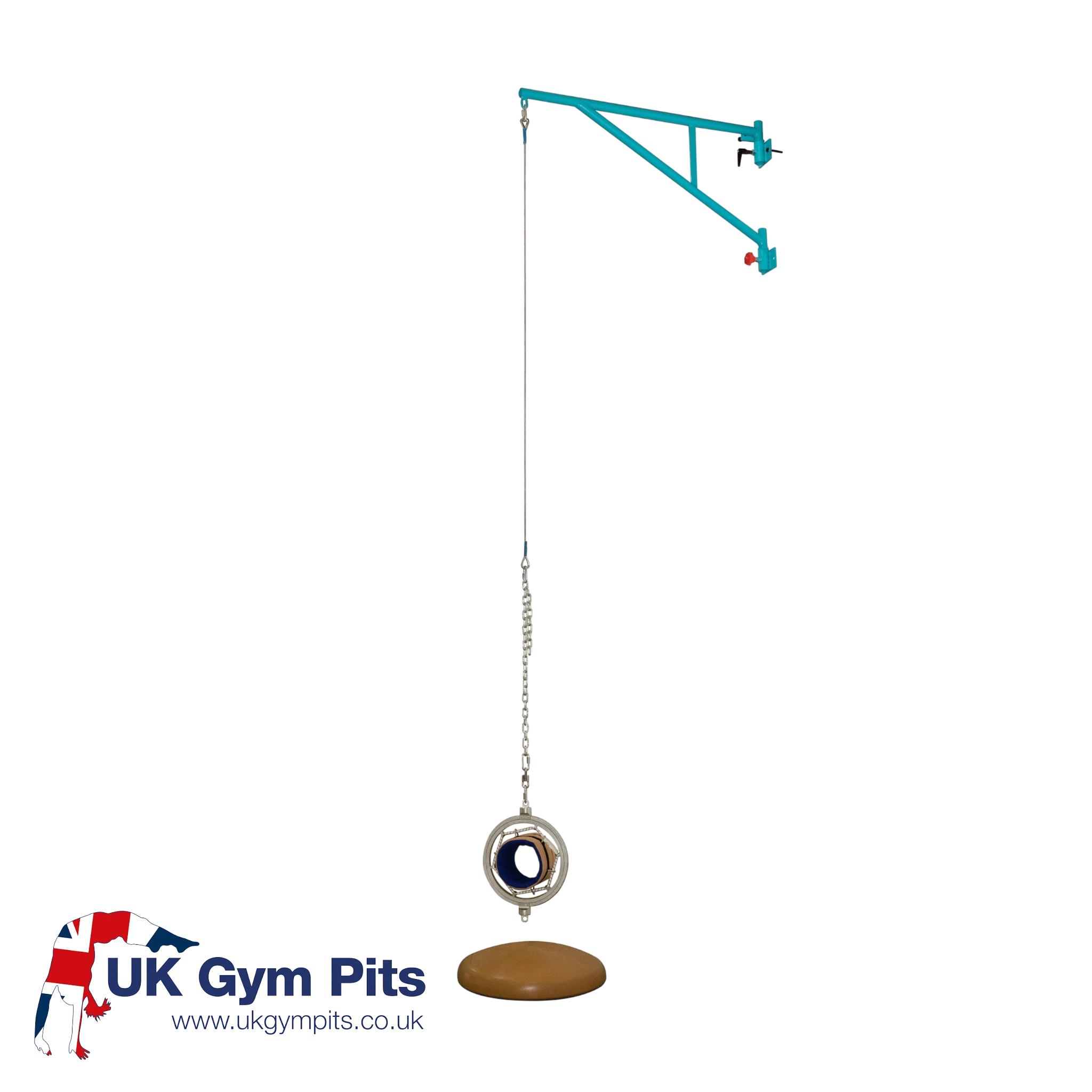 UK Gym Pits wall mountable gymnastics training mushroom with adjustable spotting belt and blue steel frame