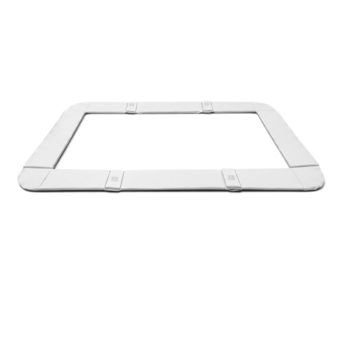 UK Gym Pits white PVC junior trampoline frame pads with 2.5cm thick foam padding and secure velcro strap attachments.