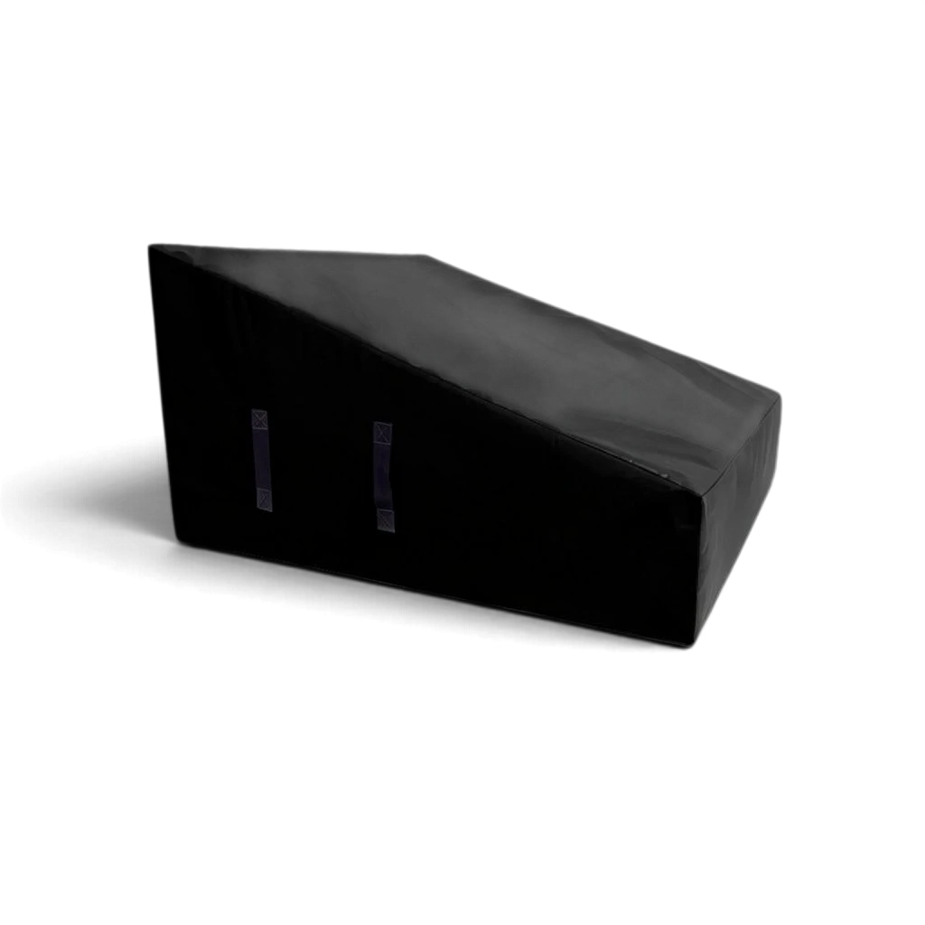 UK Gym Pits wide black parkour wedge block made of firm high-density foam with a durable PVC cover and carry handles.