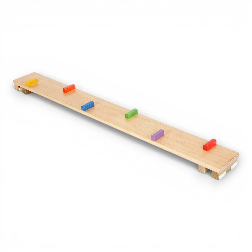UK Gym Pits wooden agility block plank with colourful balance blocks for children's gymnastics and play