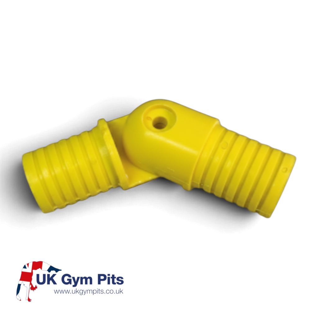 UK Gym Pits yellow GRP adjustable internal swivel bend connector for handrail systems