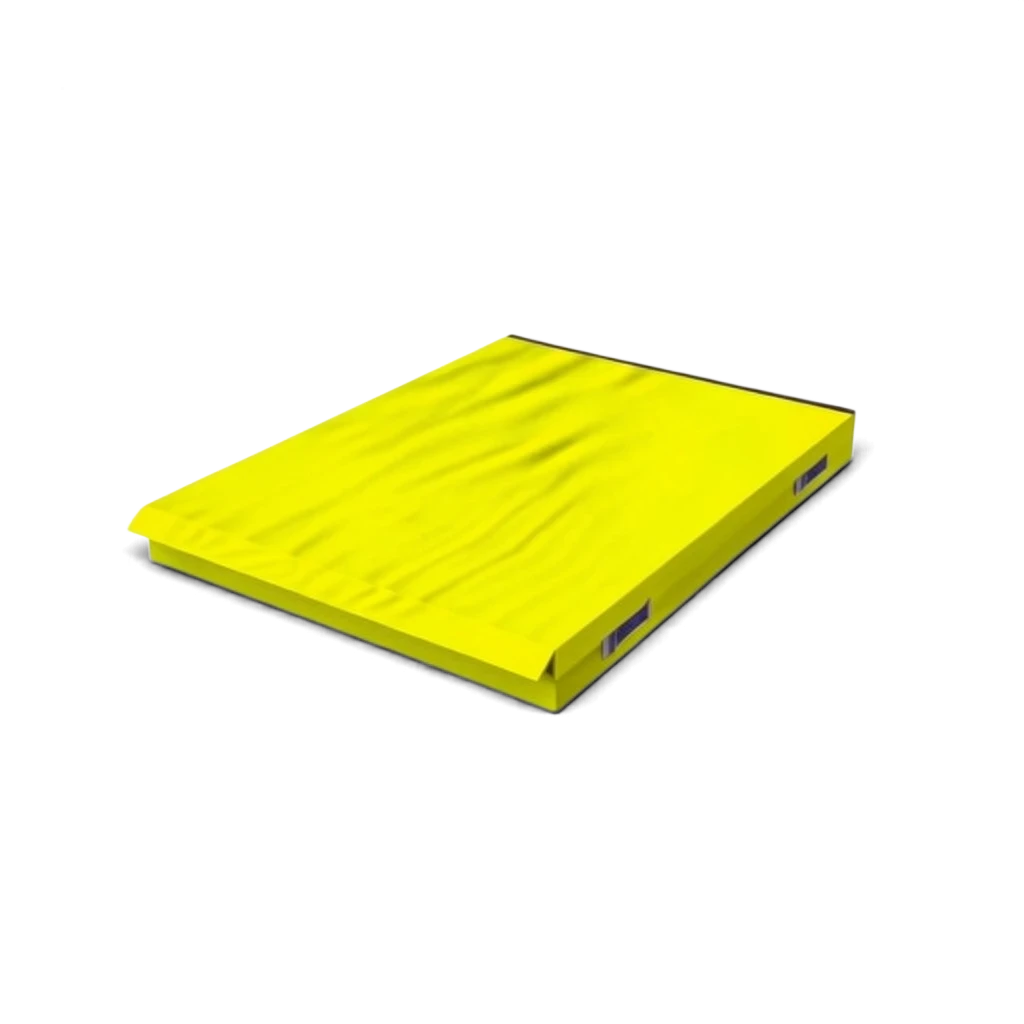 UK Gym Pits yellow connecting safety mat with shock-absorbing foam and heavy-duty handles for gymnastics and sports