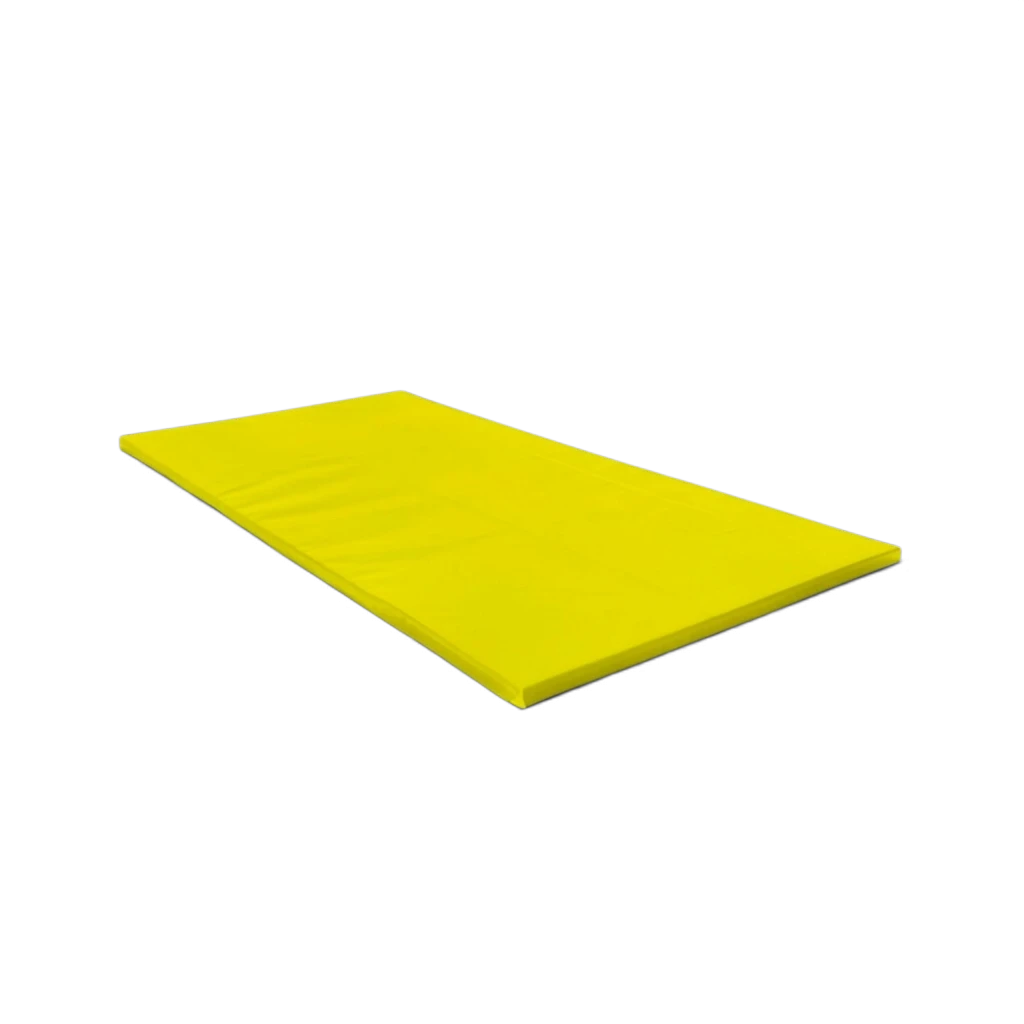 UK Gym Pits yellow heavy duty fitness mat with anti-slip base for gymnastics, martial arts, and floor exercises.